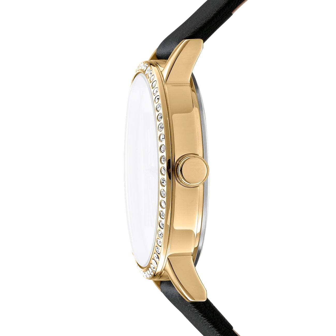 DK1L035L0025 DKNY Logo Silver Dial Black Leather Strap Gold Women's Watch 36mm Watches DKNY 