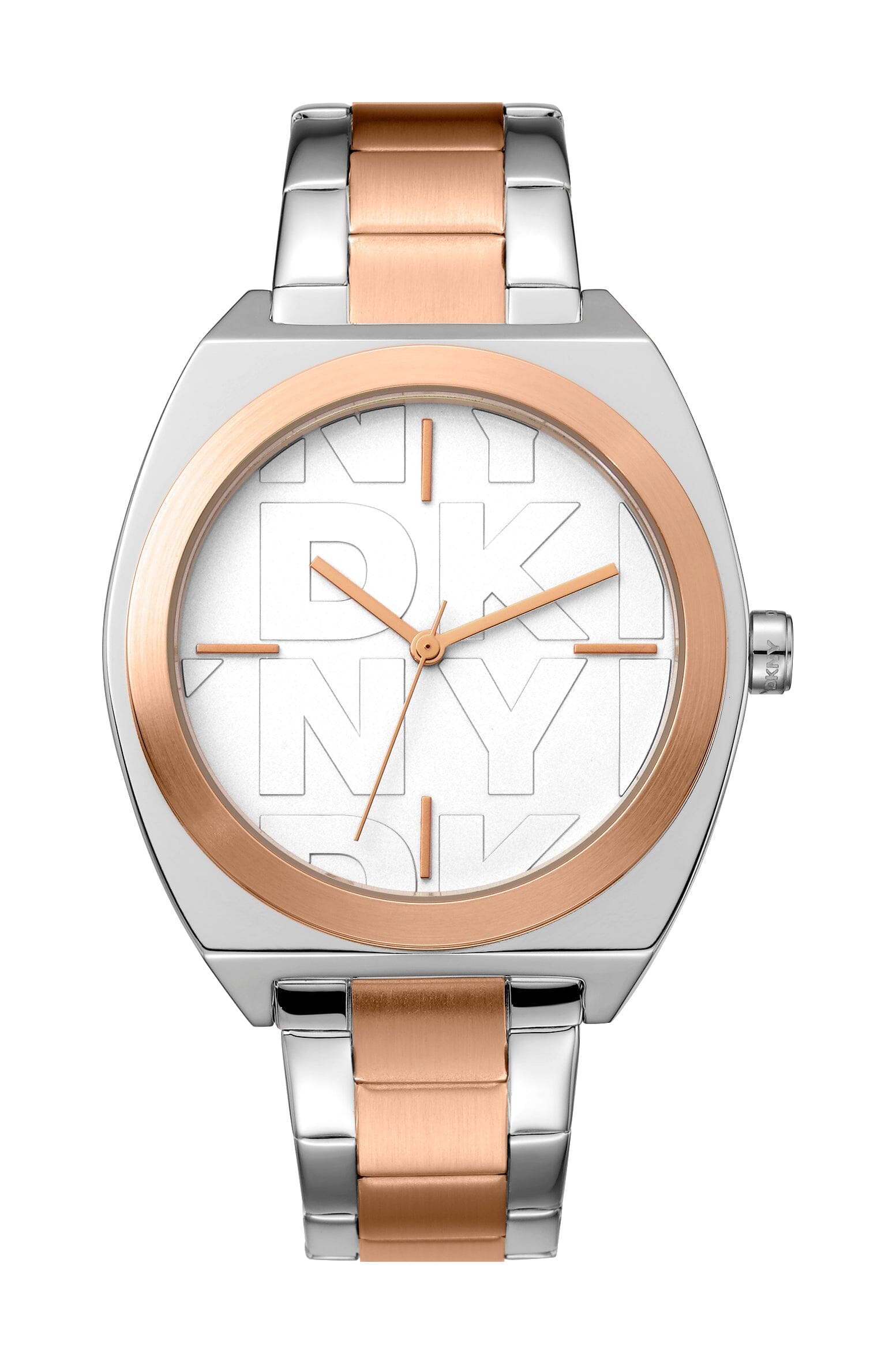 DK1L039M0065 DKNY Logo Silver Dial Two Tone Silver & Rose Gold Women's Watch 38mm Watches DKNY 
