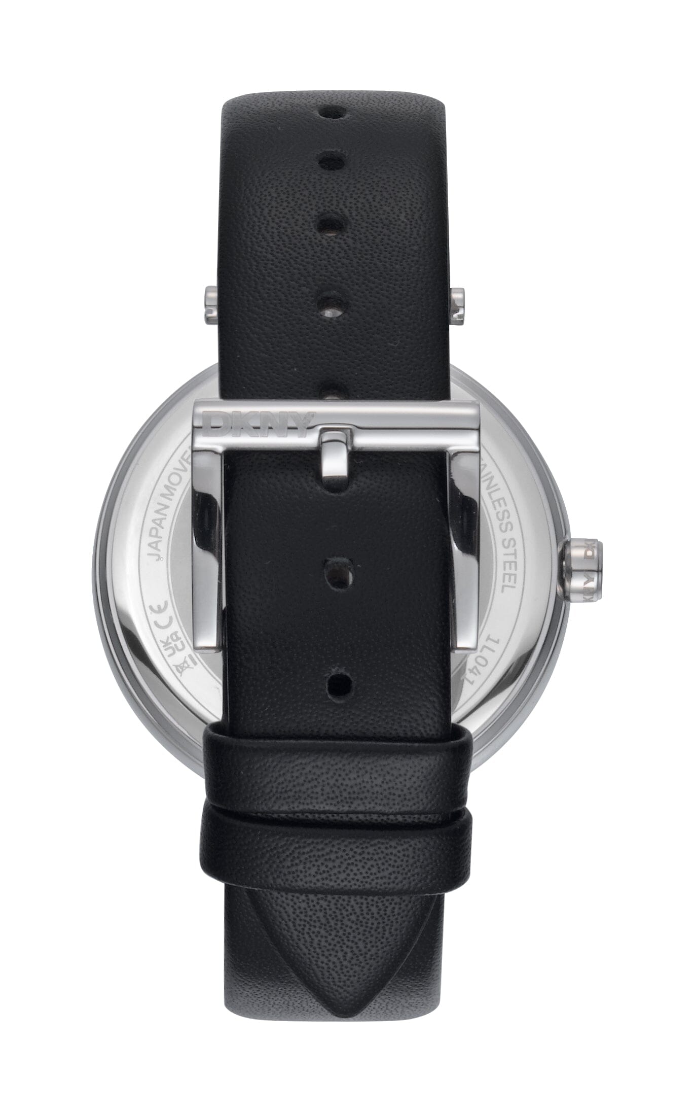 DK1L041L0015 DKNY Logo White MOP Dial Black Leather Strap Women's Watch 38mm Watches DKNY 
