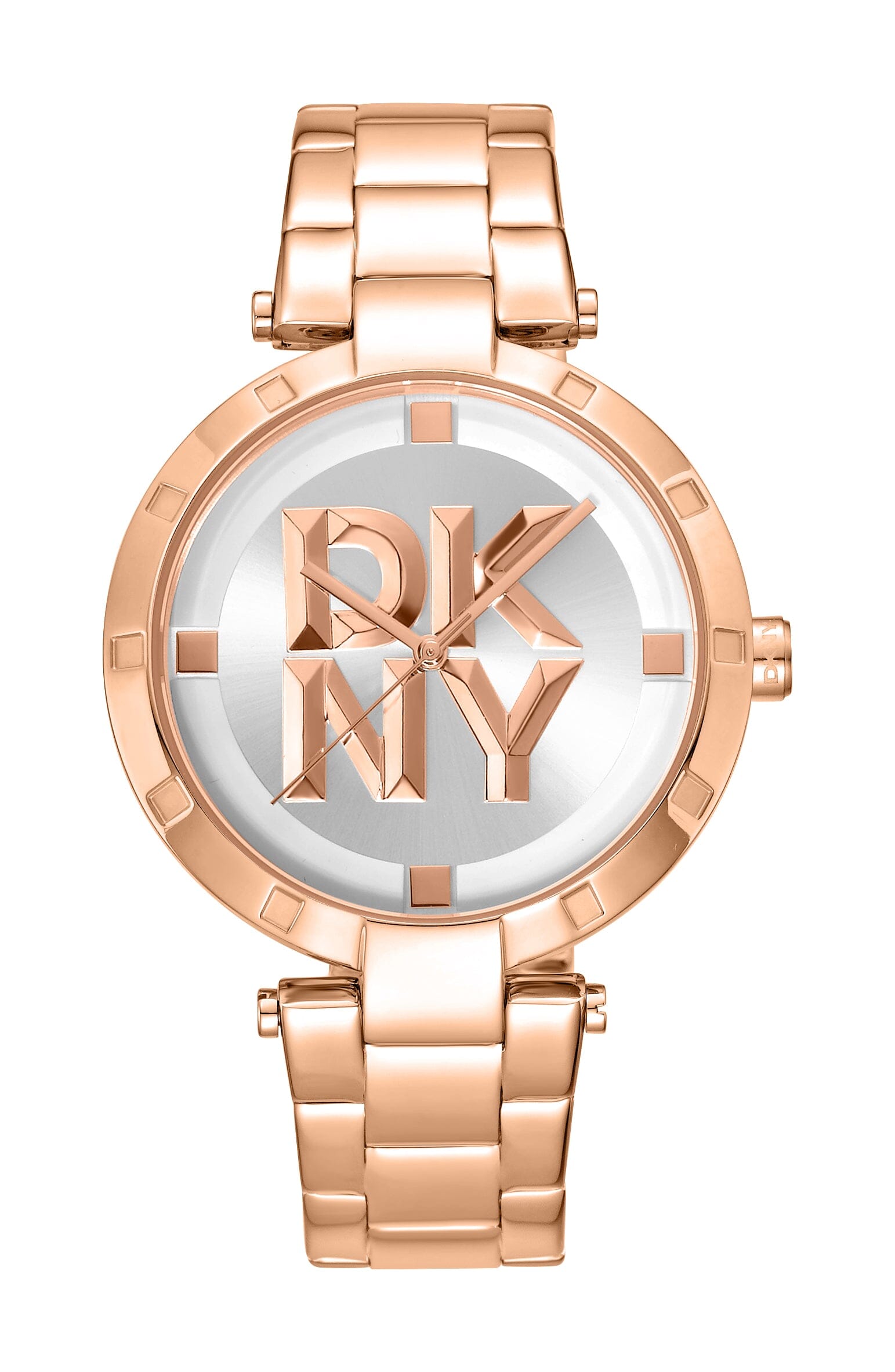 DK1L041M0075 DKNY Logo Silver White Dial Stainless Steel Rose Gold Women's Watch 38mm Watches DKNY 