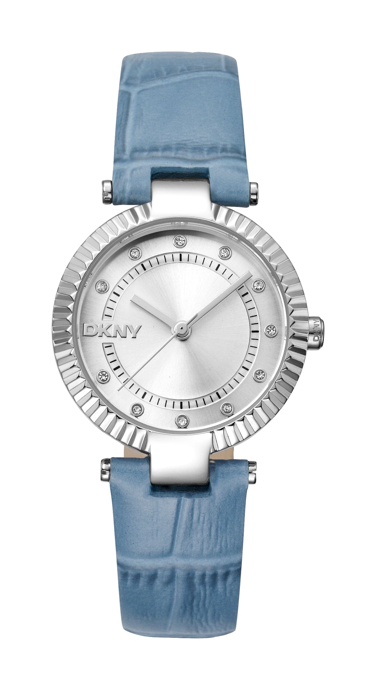 DK1L042L0015 DKNY Evening Silver Dial Light Blue Leather Strap Women's Watch 30mm Watches DKNY 