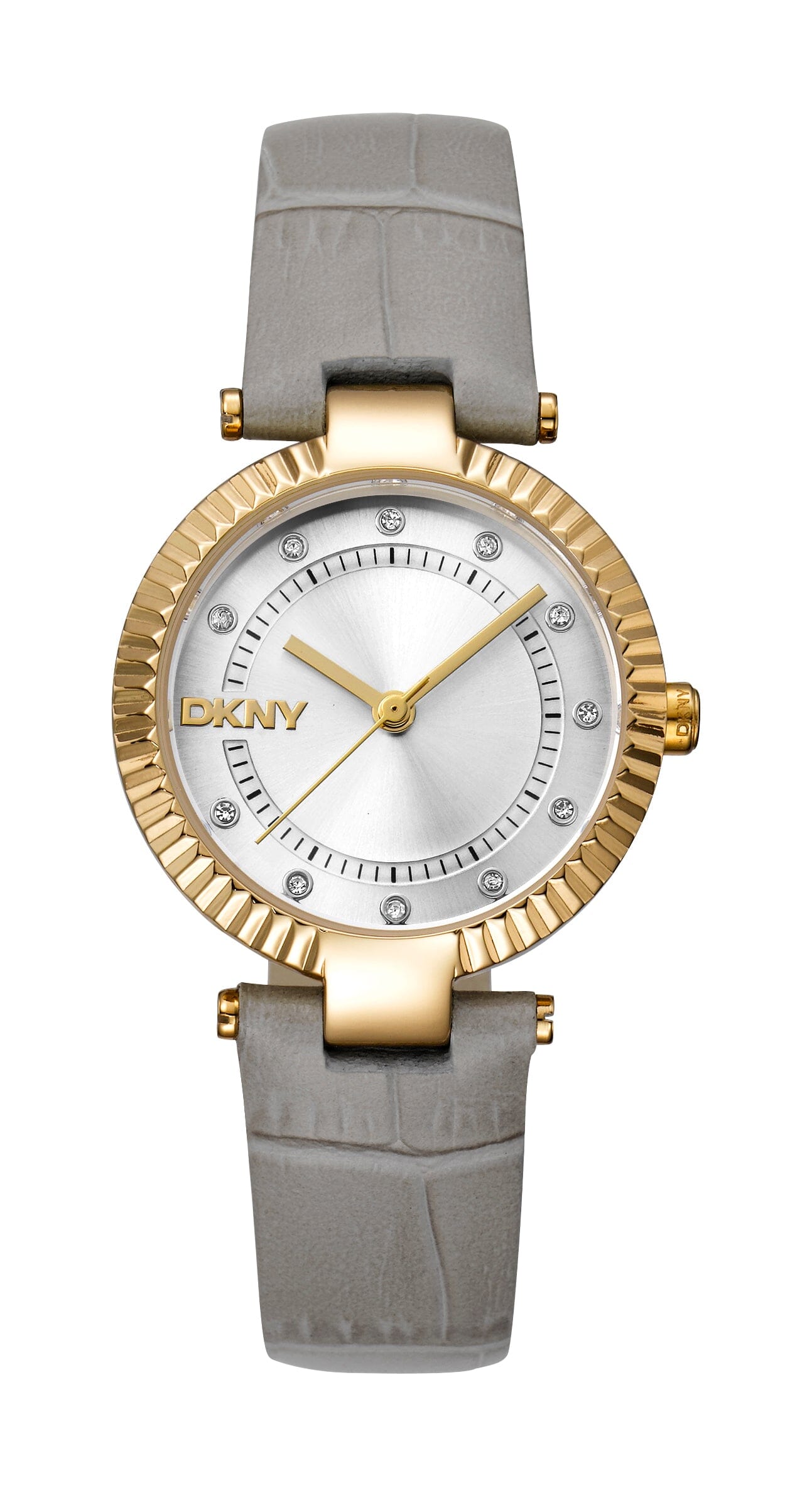 DK1L042L0025 DKNY Evening Silver Dial Light Grey Leather Strap Gold Women's Watch 30mm Watches DKNY 