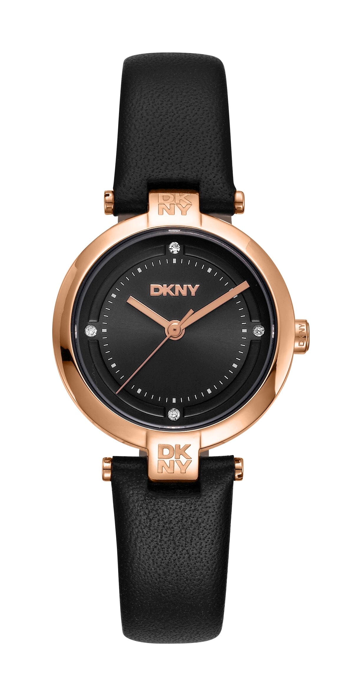 DK1L043L0035 DKNY Everyday Black Leather Strap Rose Gold Women's Watch 28mm Watches DKNY 