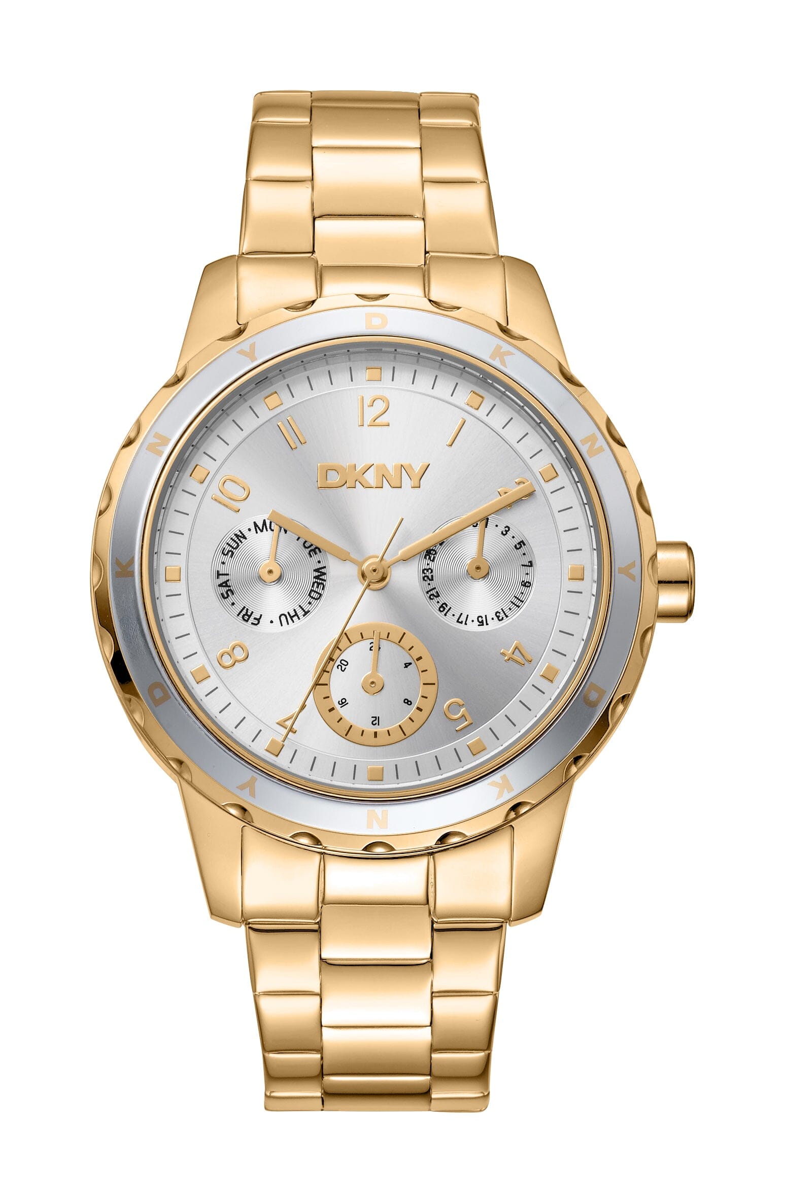 DK1L054M0045 DKNY Active Multi-Function Silver Dial Stainless Steel Gold Women's Watch 38mm Watches DKNY 