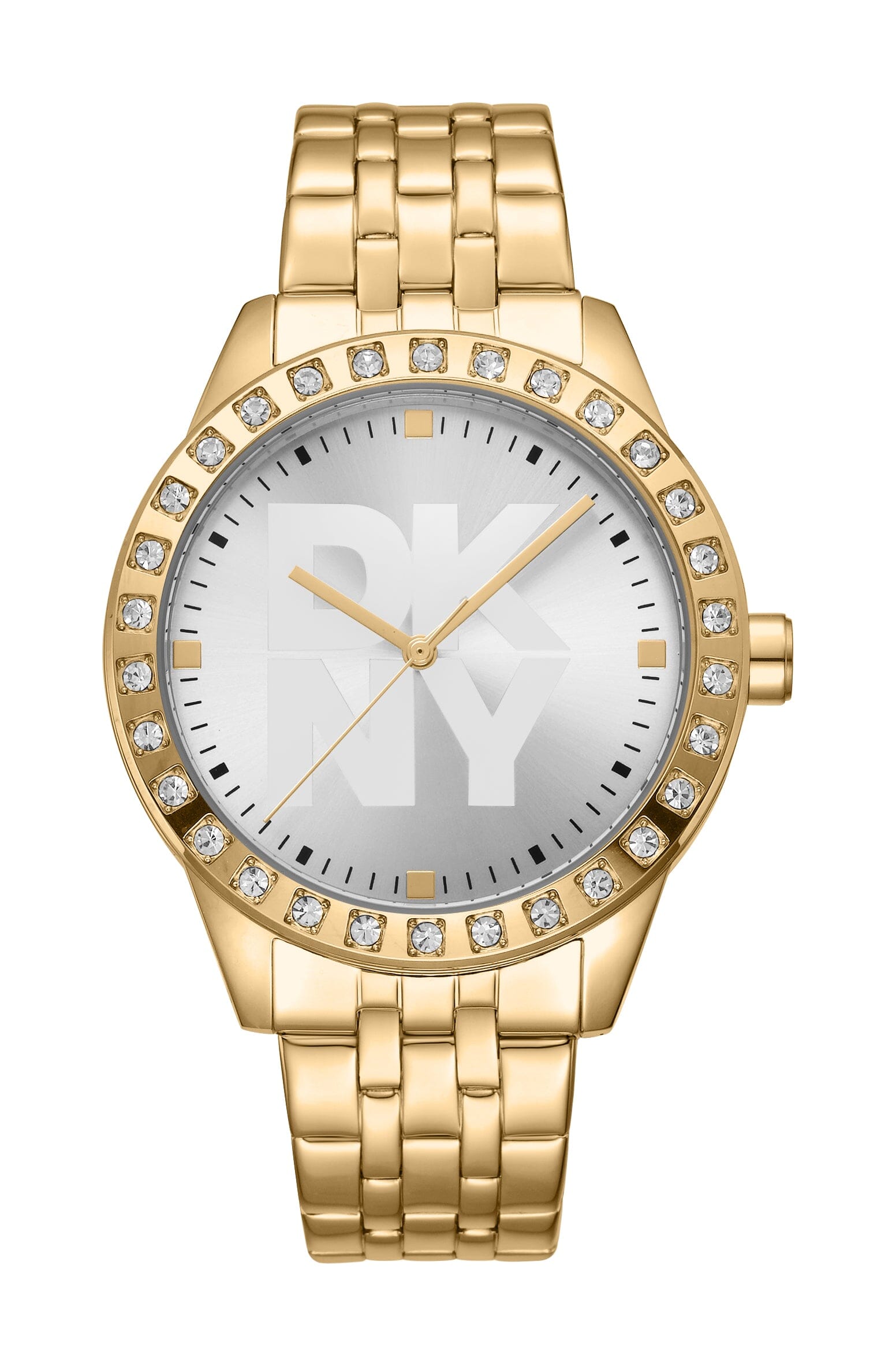 DK1L059M0055 DKNY Logo Silver Dial Stainless Steel Gold Women's Watch 38mm Watches DKNY 