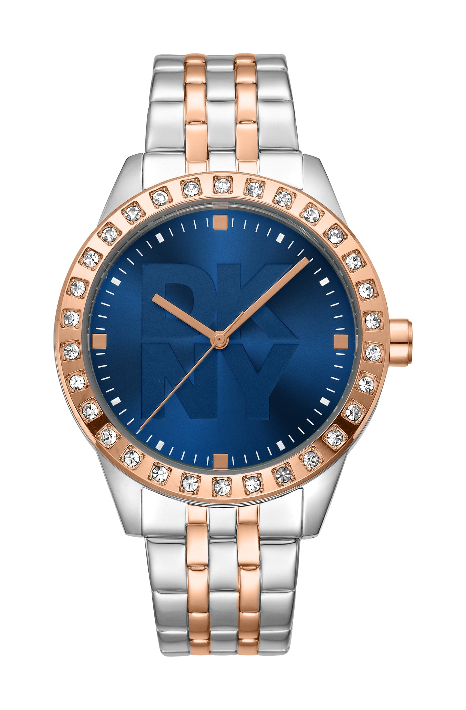 DK1L059M0085 DKNY Logo Dark Blue Dial Two Tone Silver & Rose Gold Women's Watch 38mm Watches DKNY 