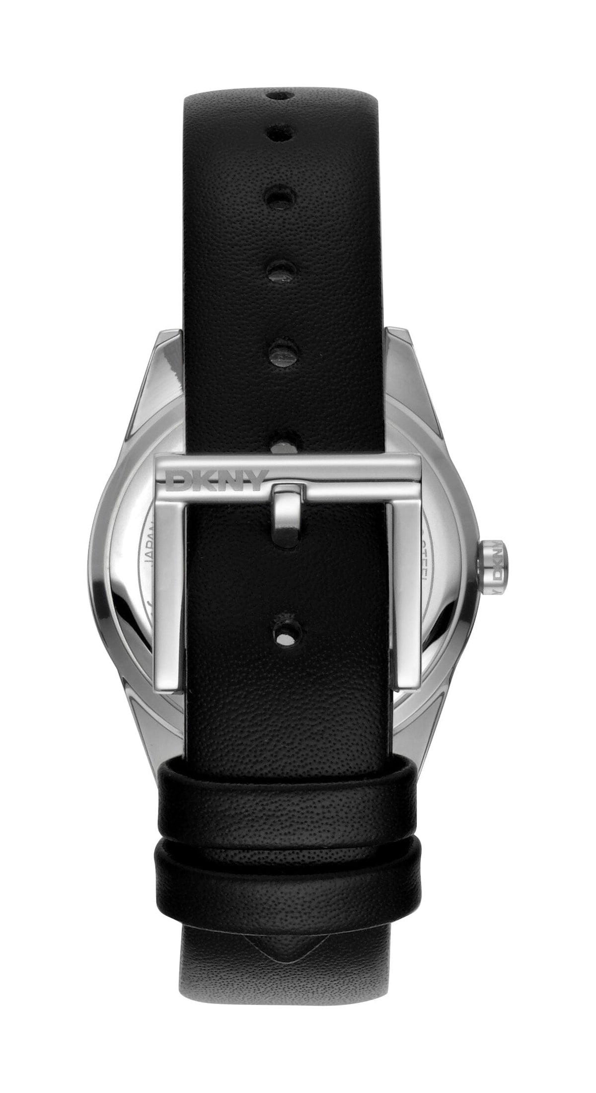 DK1L060L0015 DKNY Logo Silver Dial Black Leather Strap Women's Watch 32mm Watches DKNY 