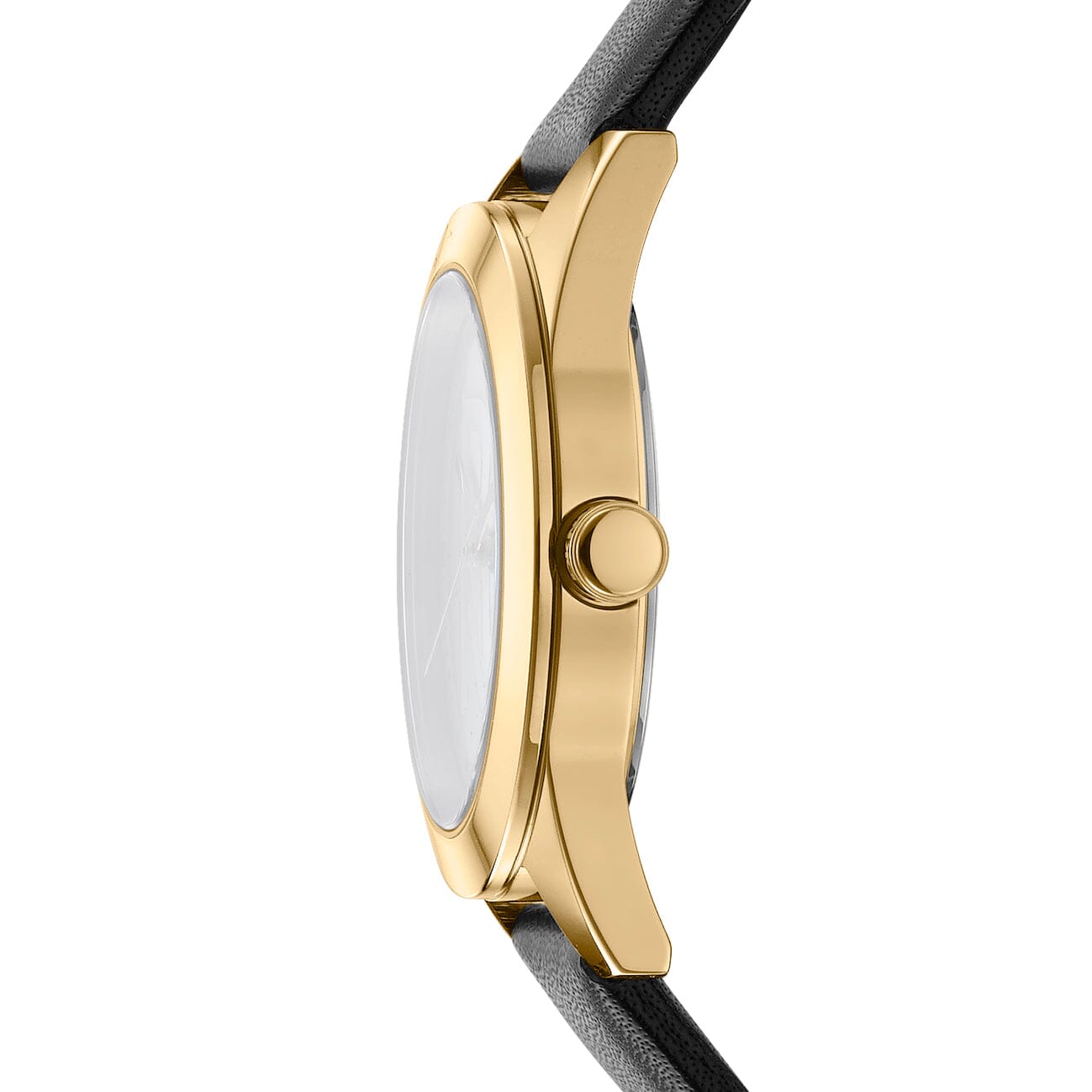 DK1L060L0025 DKNY Logo Silver Dial Black Leather Strap Gold Women's Watch 32mm Watches DKNY 