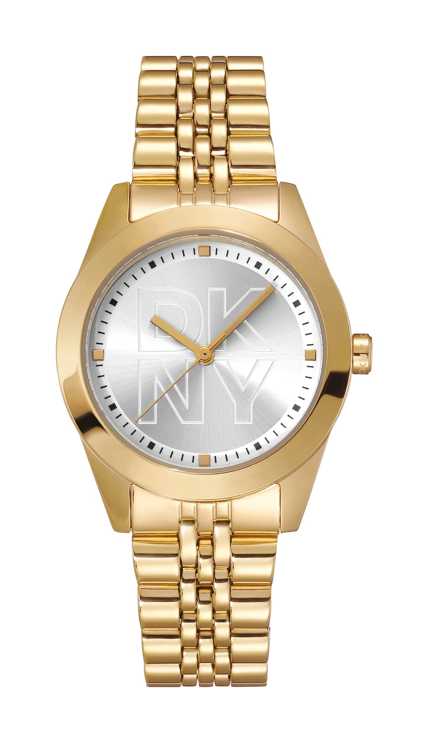 DK1L060M0045 DKNY Logo Silver Dial Stainless Steel Gold Women's Watch 32mm Watches DKNY 