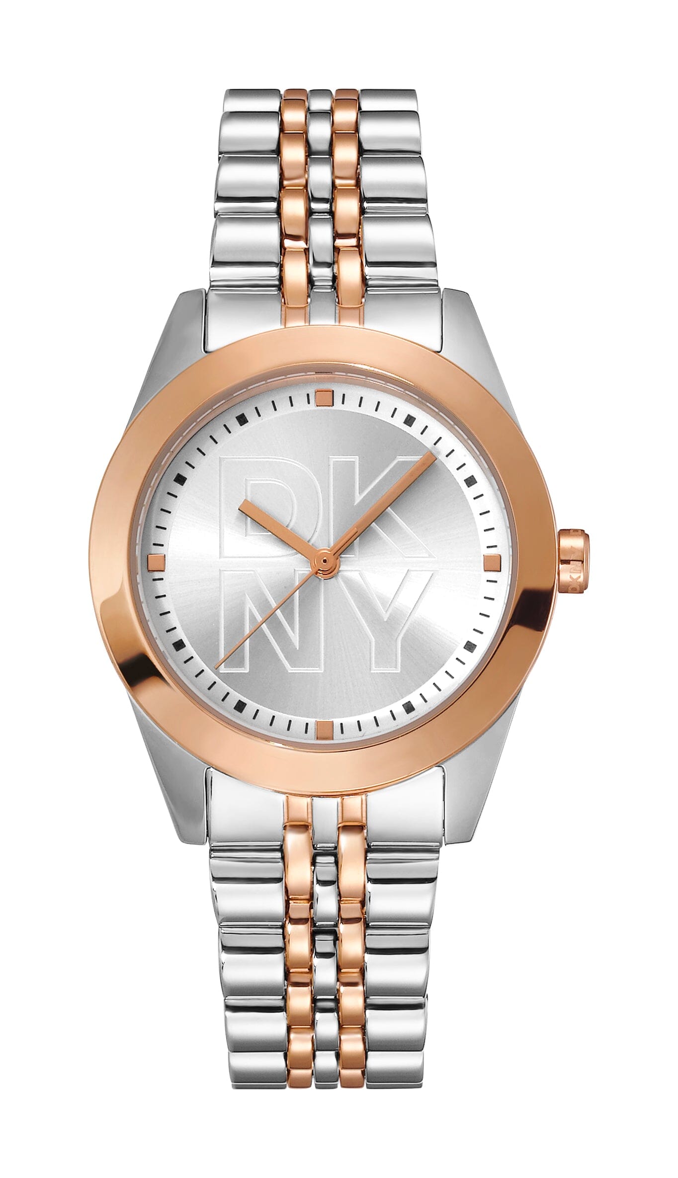 DK1L060M0075 DKNY Logo Silver Dial Two Tone Silver & Rose Gold Women's Watch 32mm Watches DKNY 