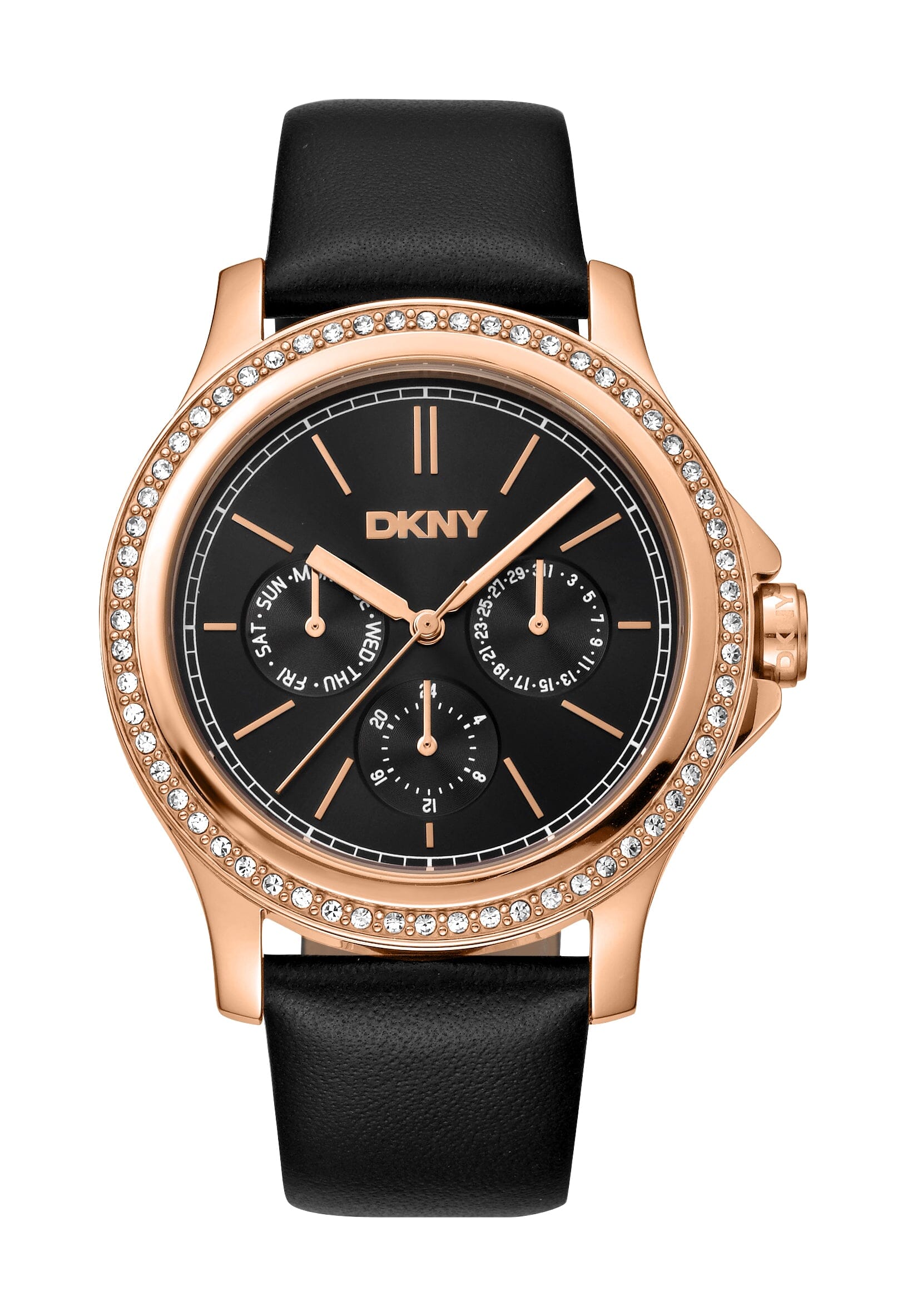 DK1L064L0035 DKNY Evening Multi-Function Black Dial Rose Gold Women's Watch 40mm Watches DKNY 