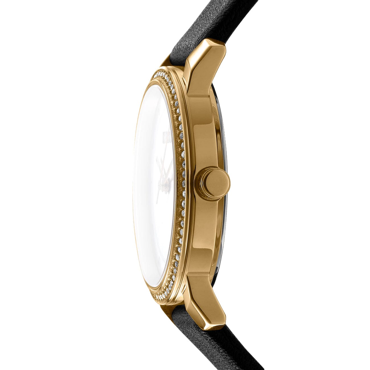 DK1L065L0025 DKNY Evening Silver Dial Black Leather Strap Gold Women's Watch 32mm Watches DKNY 