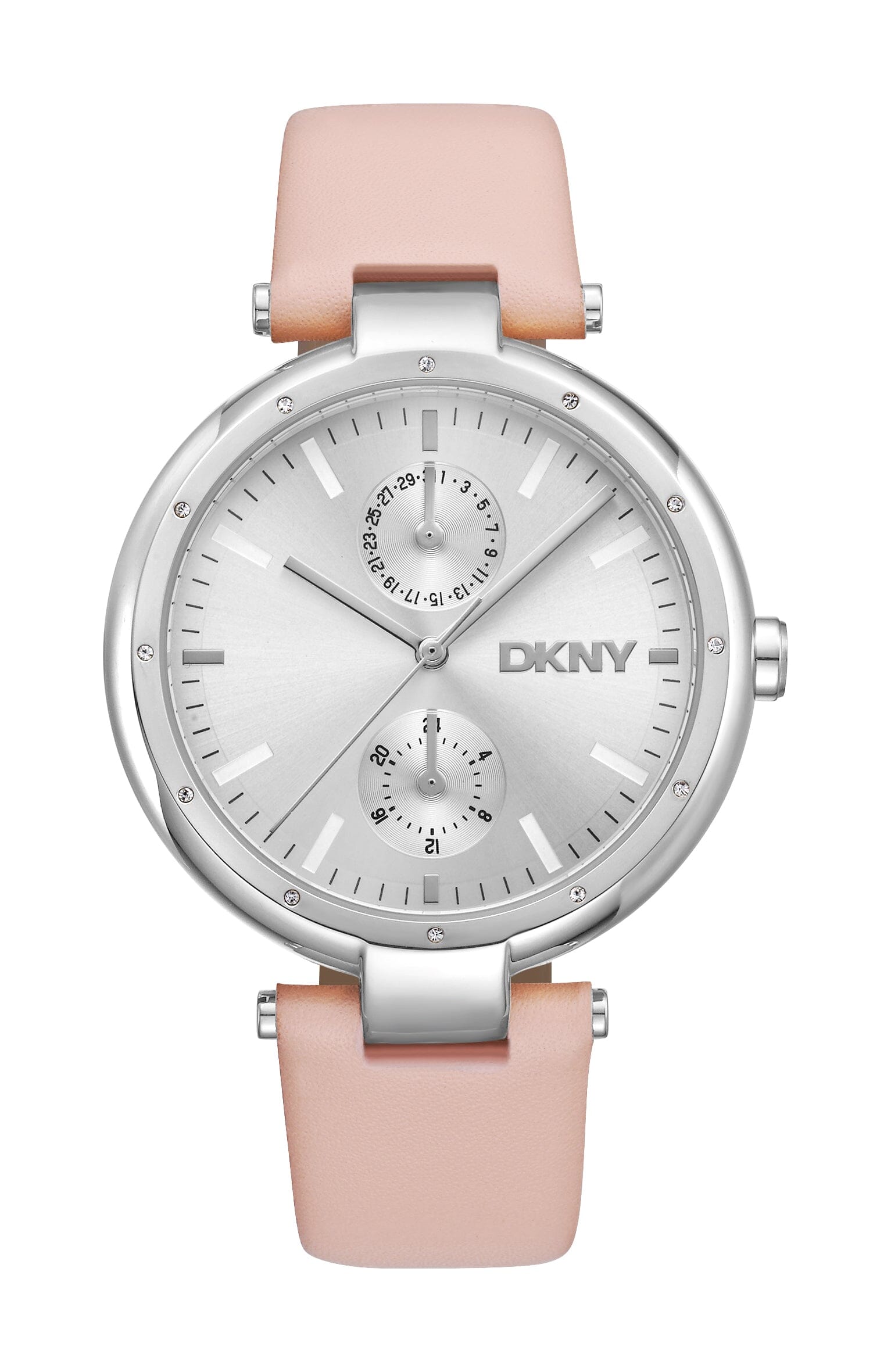 DK1L066L0015 DKNY Active Multi-Function Silver Dial Pink Leather Strap Women's Watch 38mm Watches DKNY 