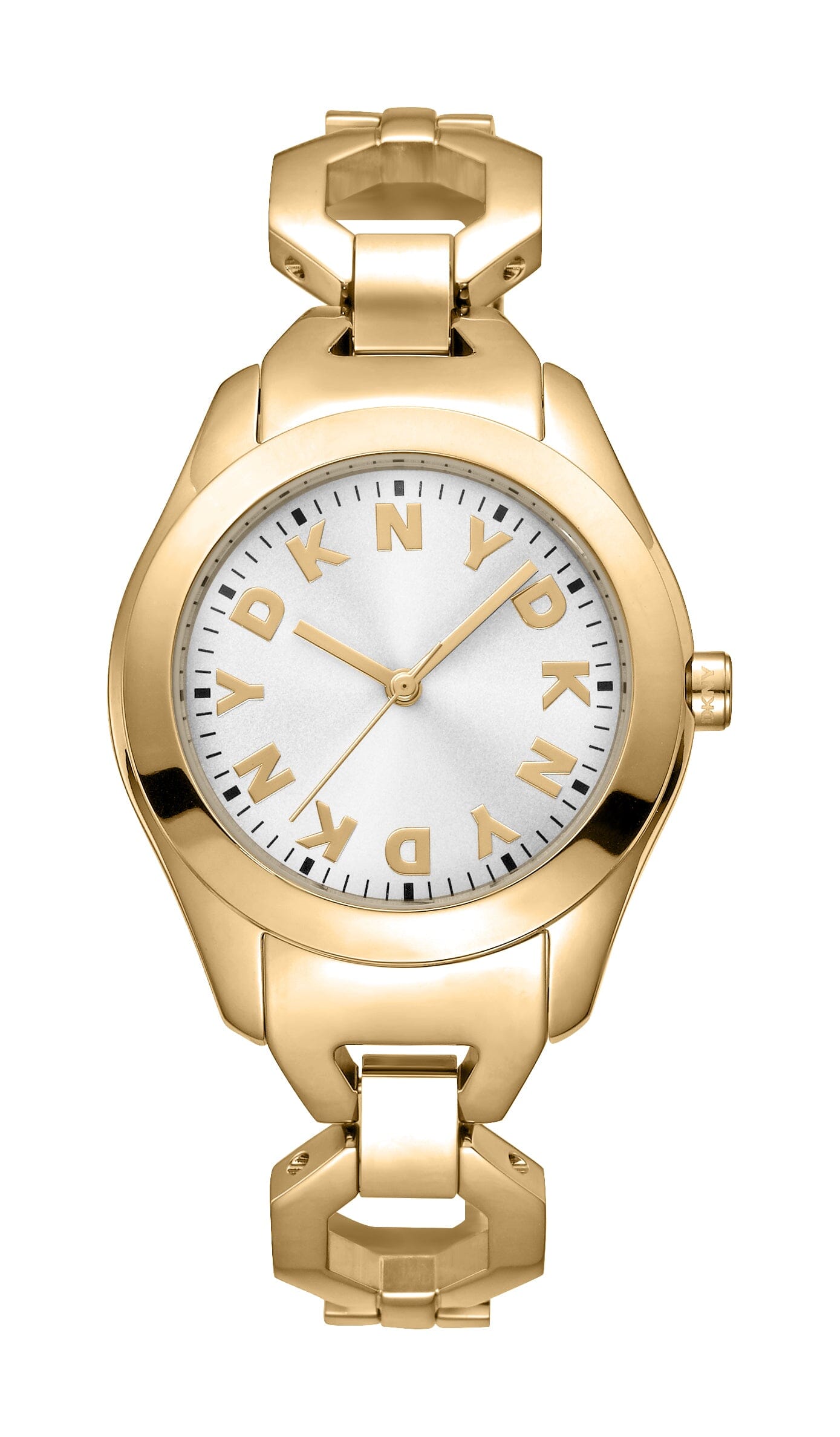 DK1L074M0025 DKNY Logo Silver Dial Stainless Steel Gold Women's Watch 33mm Watches DKNY 