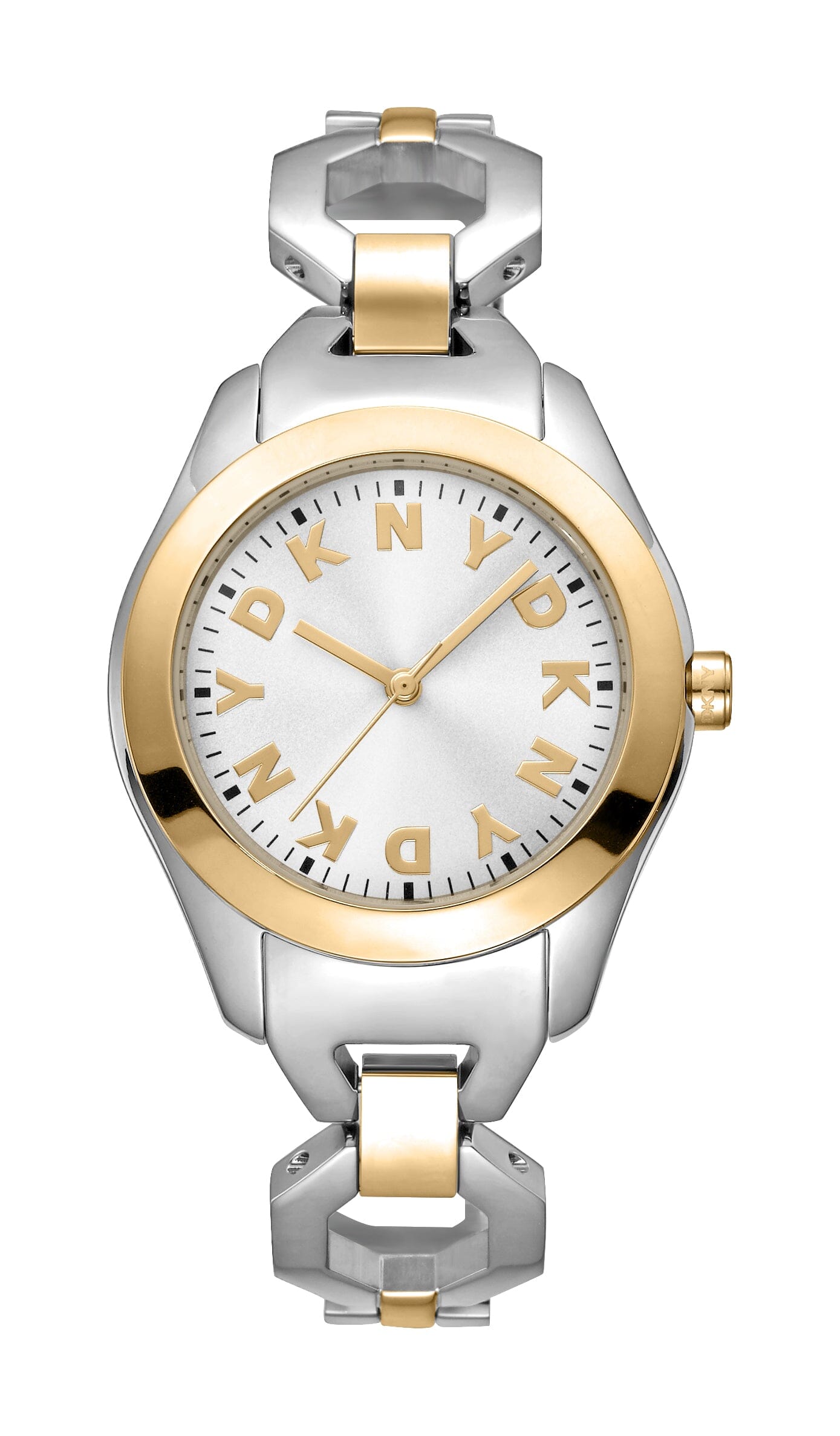 DK1L074M0045 DKNY Logo Silver Dial Two Tone Silver & Gold Women's Watch 33mm Watches DKNY 