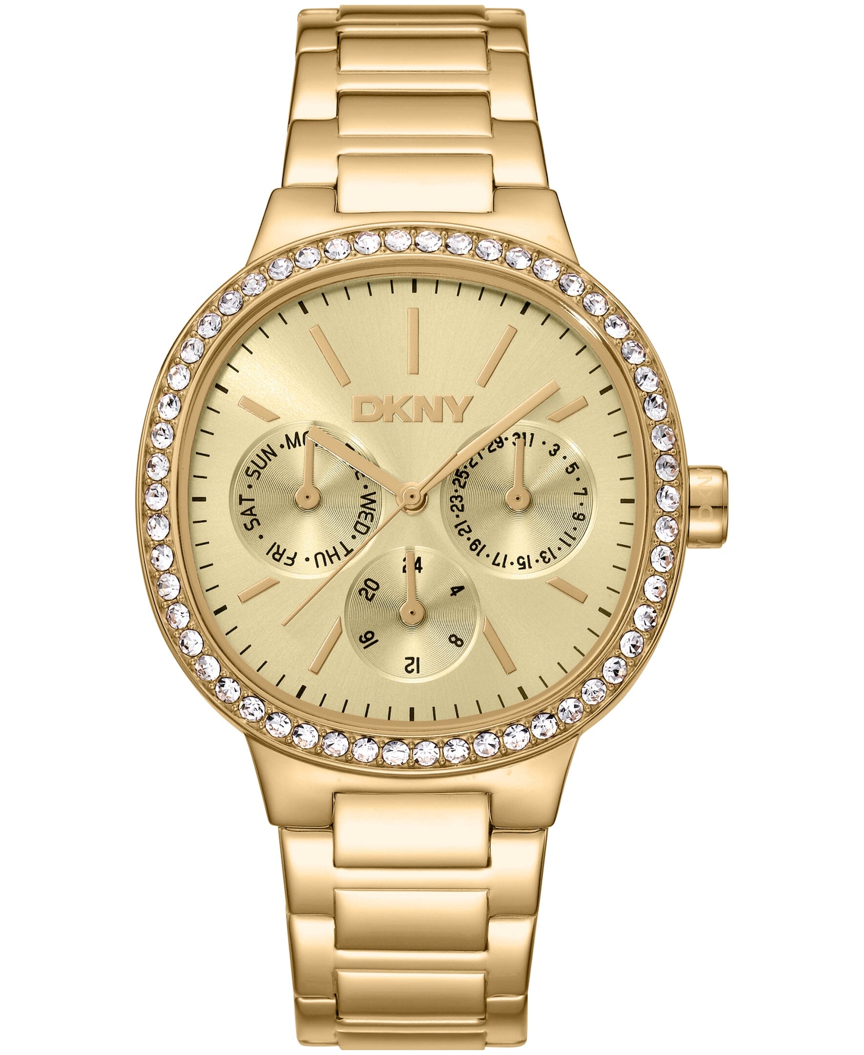 DK1L084M0065 DKNY Women's Crystal Bezel Gold-Tone Stainless Steel Bracelet Multifunctional Watch 36mm Watches DKNY 