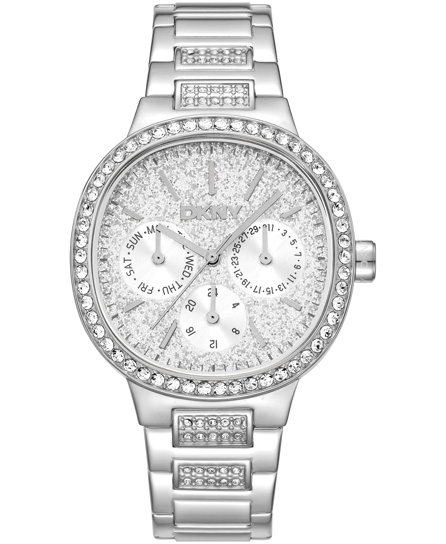 DK1L084M0215 DKNY Women's Crystal Covered Dial Crystal Bezel Stainless Steel Bracelet Multifunctional Watch 36mm Watches DKNY 