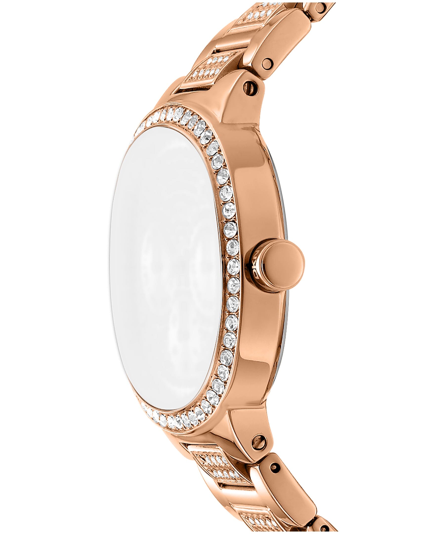 DK1L084M0235 DKNY Women's Crystal Covered Dial Crystal Bezel Red-Gold Tone Stainless Steel Bracelet Multifunctional Watch 36mm Watches DKNY 