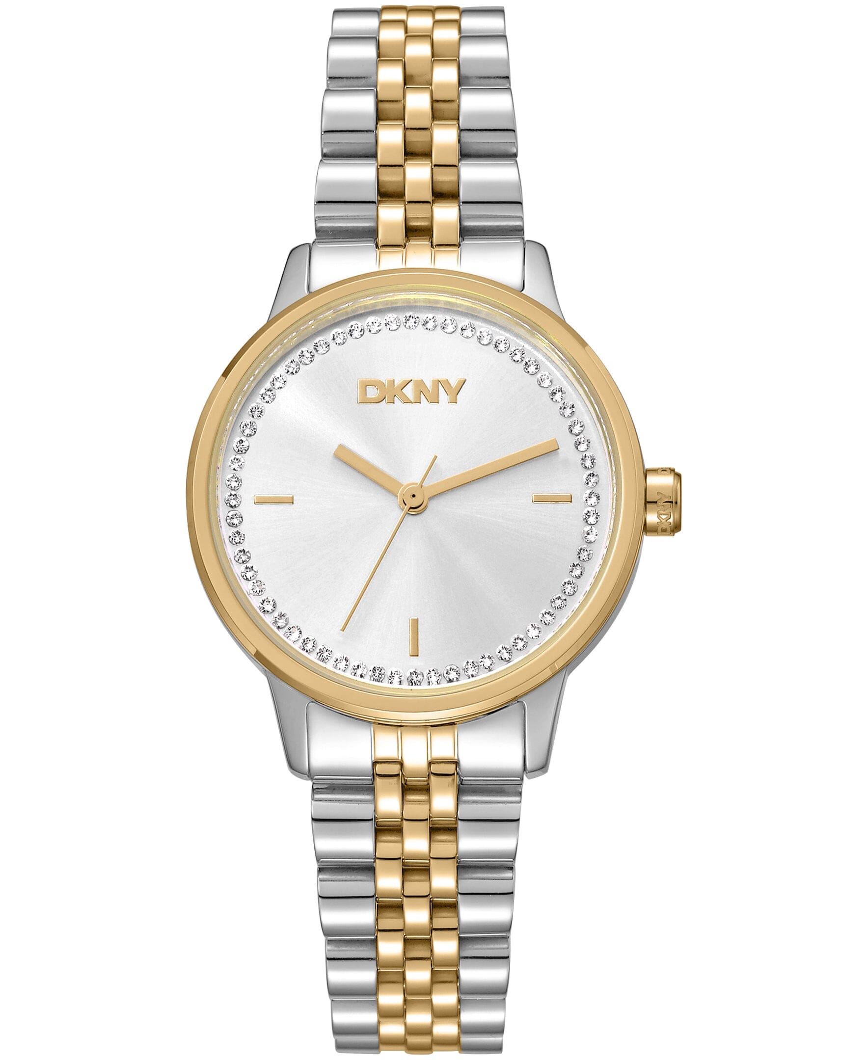 DK1L086M0075 DKNY Women's Crystal Accented Dial Two-Tone Gold Stainless Steel Bracelet Watch 30mm Watches DKNY 