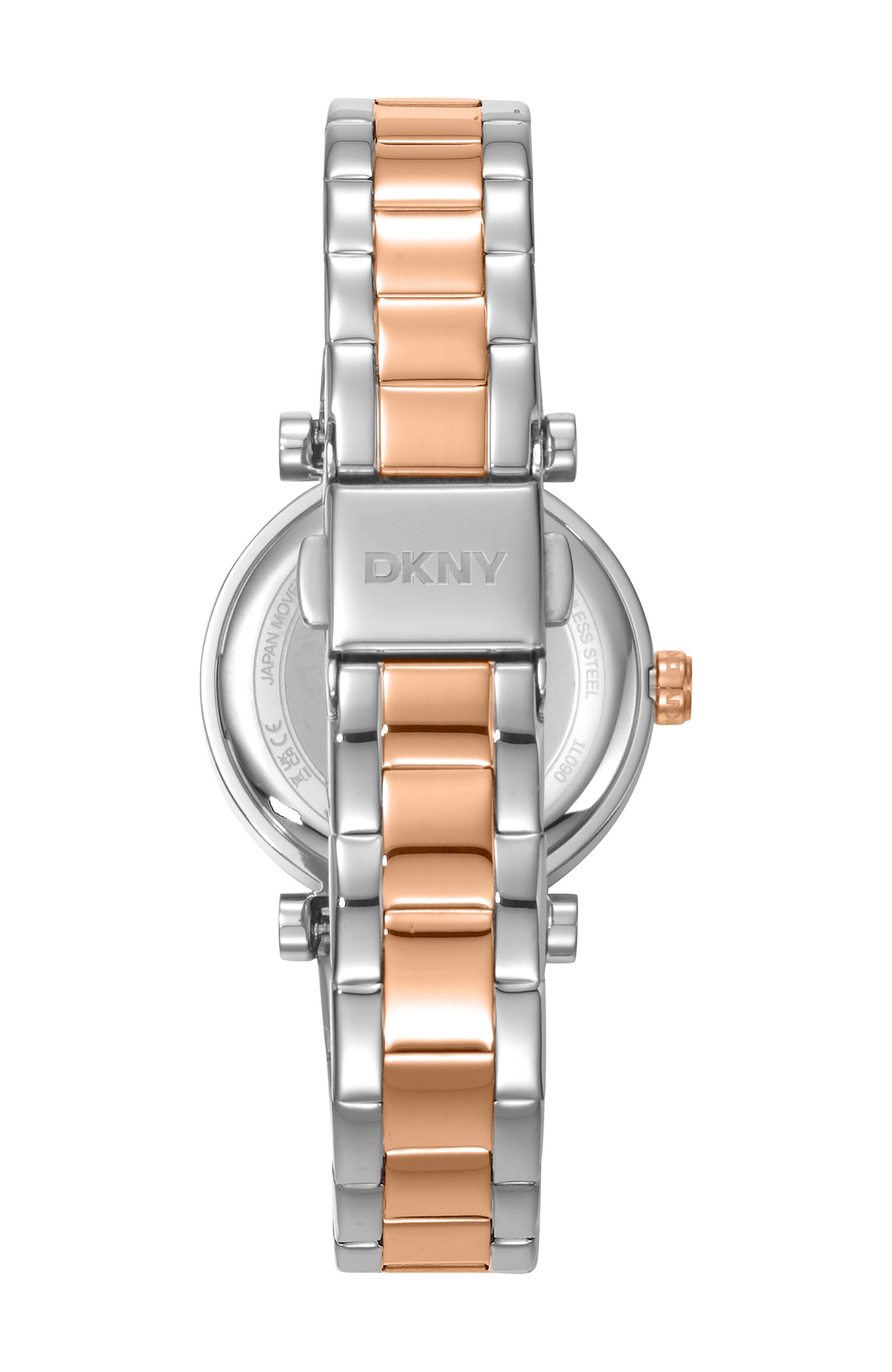 DK1L090M0095 Women's Essentials Silver Dial Two-Tone Rose Gold Stainless Steel Bracelet Watch DKNY 