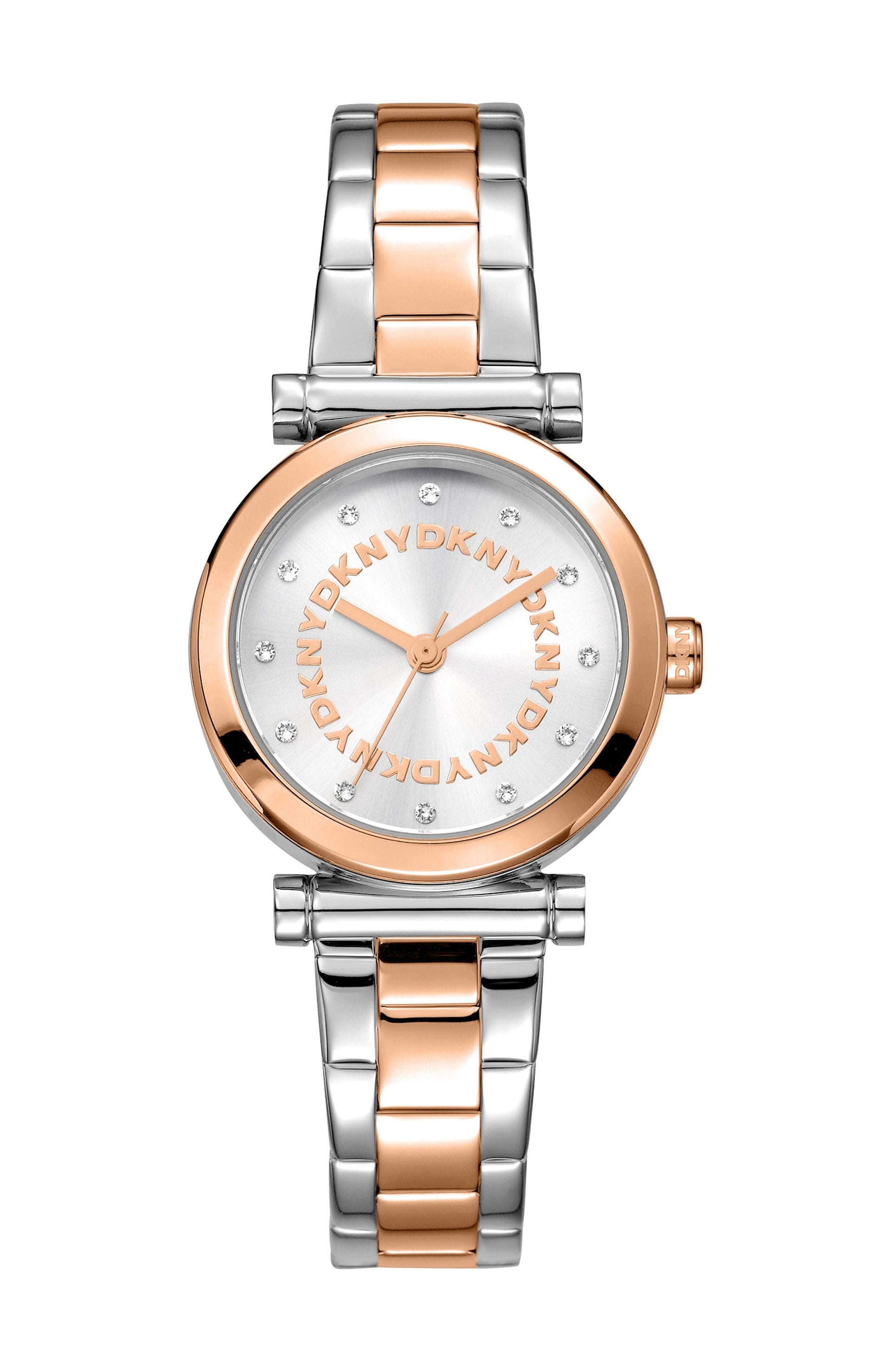 DK1L090M0095 Women's Essentials Silver Dial Two-Tone Rose Gold Stainless Steel Bracelet Watch DKNY 