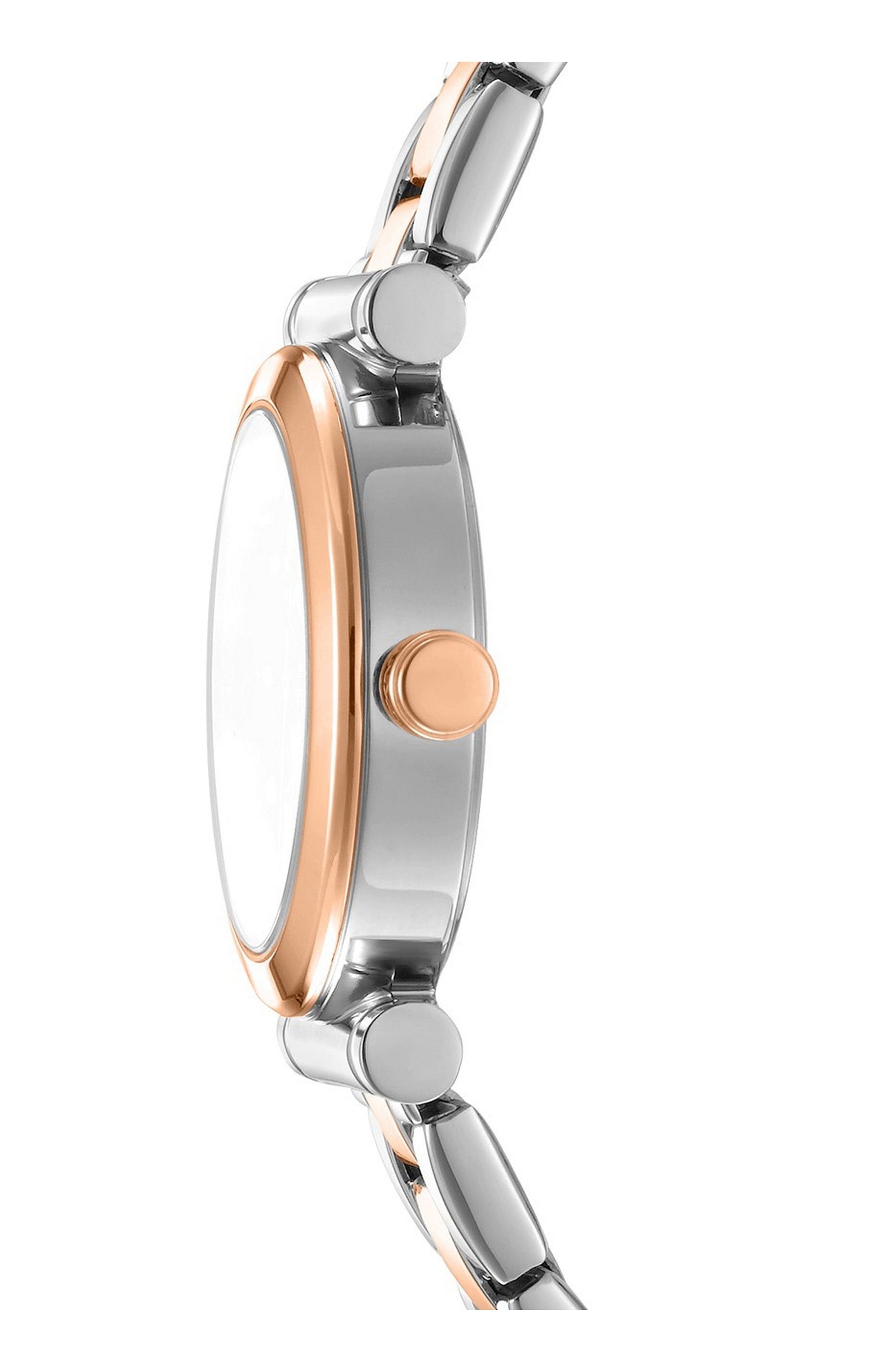 DK1L090M0095 Women's Essentials Silver Dial Two-Tone Rose Gold Stainless Steel Bracelet Watch DKNY 