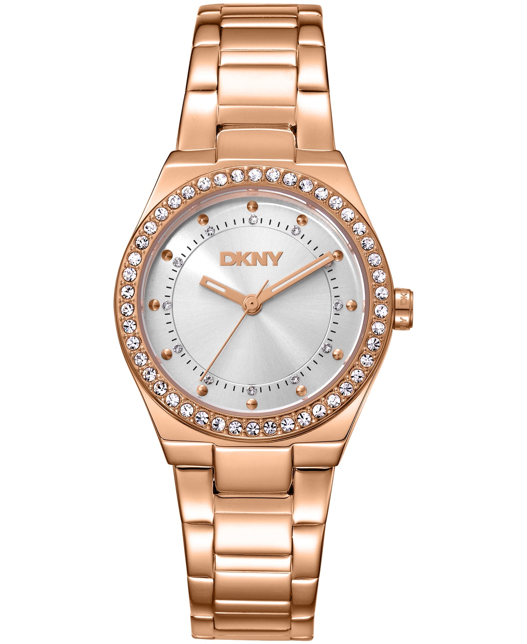 DK1L100M0075 DKNY Women's Crystal Dial Markers Crystal Bezel Rose-Gold Tone Stainless Steel Bracelet Watch 30mm Watches DKNY 