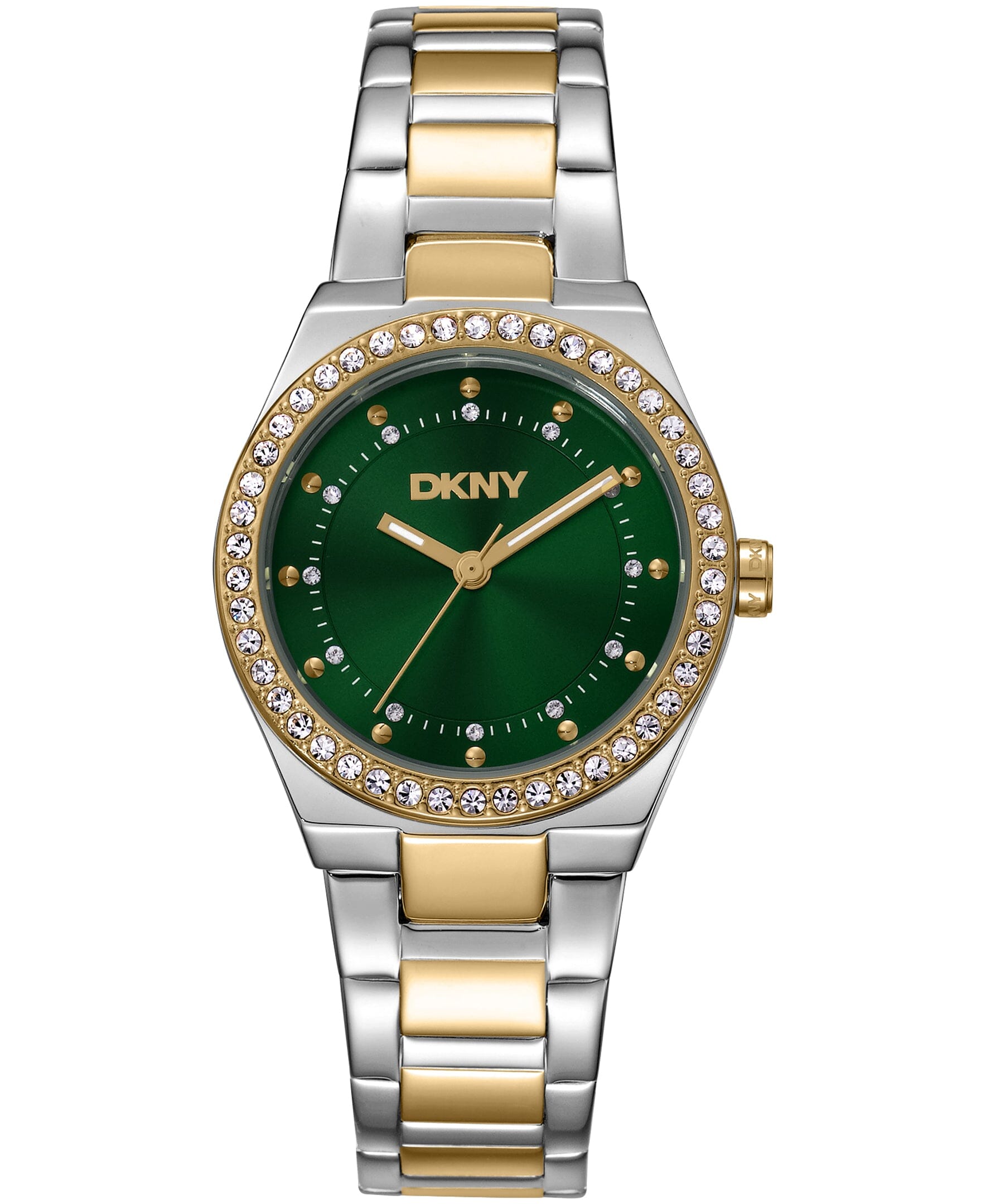 DK1L100M0095 DKNY Women's Crystal Dial Markers Crystal Bezel Two-Tone Gold Stainless Steel Bracelet Watch 30mm Watches DKNY 