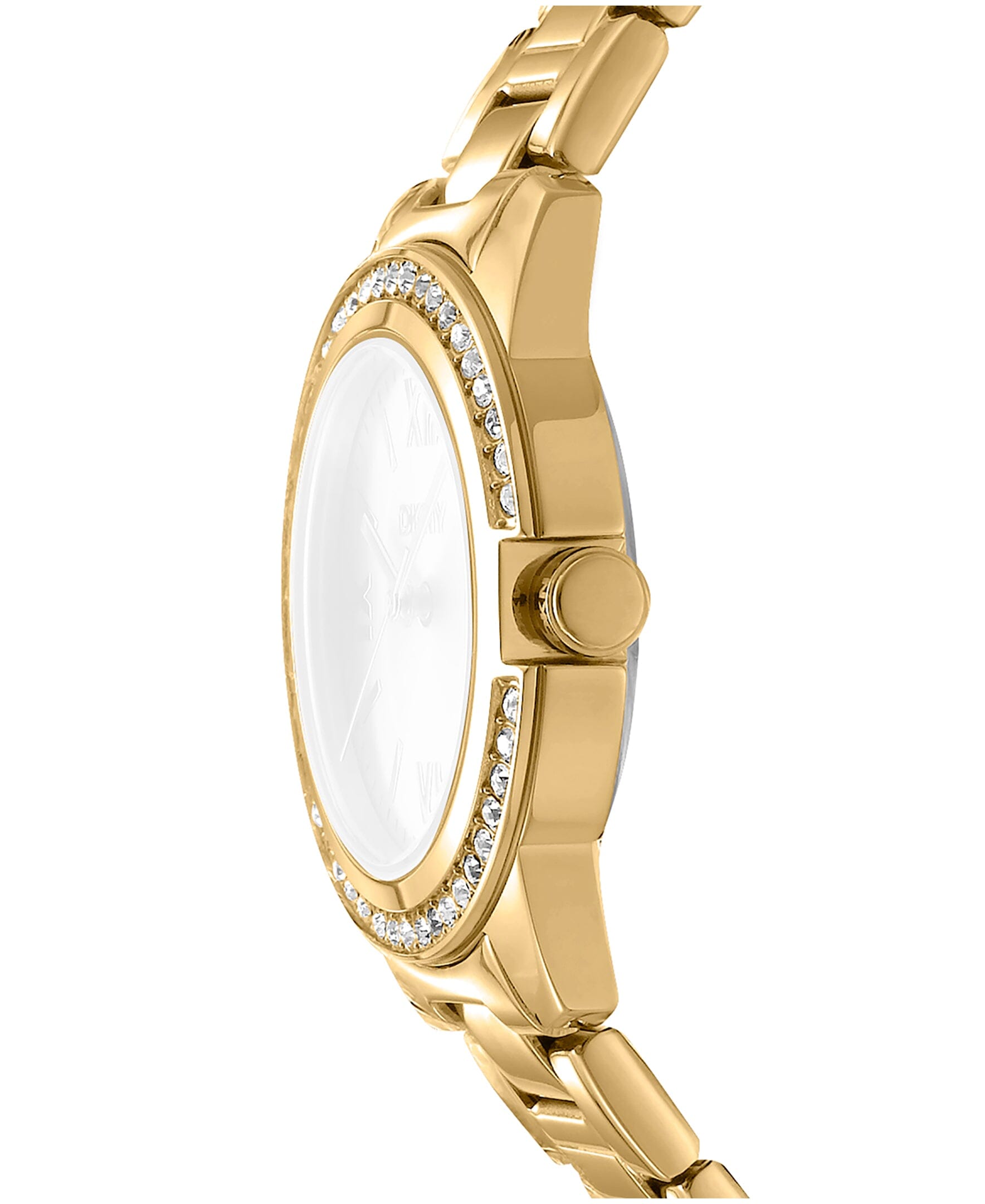DK1L105M0055 DKNY Women's Crystal Bezel Gold-Tone Stainless Steel Bracelet Watch 30mm Watches DKNY 