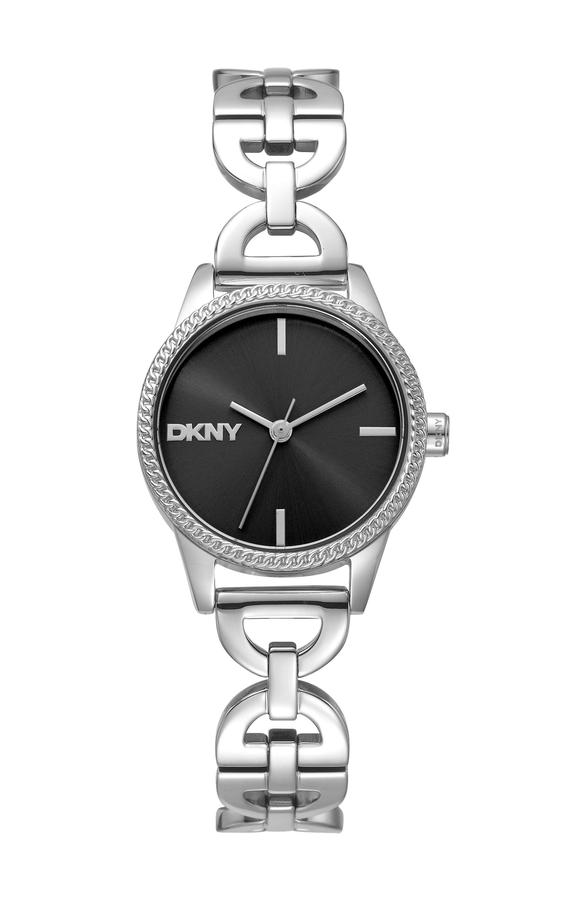 DK1L113M0235 Women's Open Link Black Dial Stainless Steel Bracelet Watch DKNY 