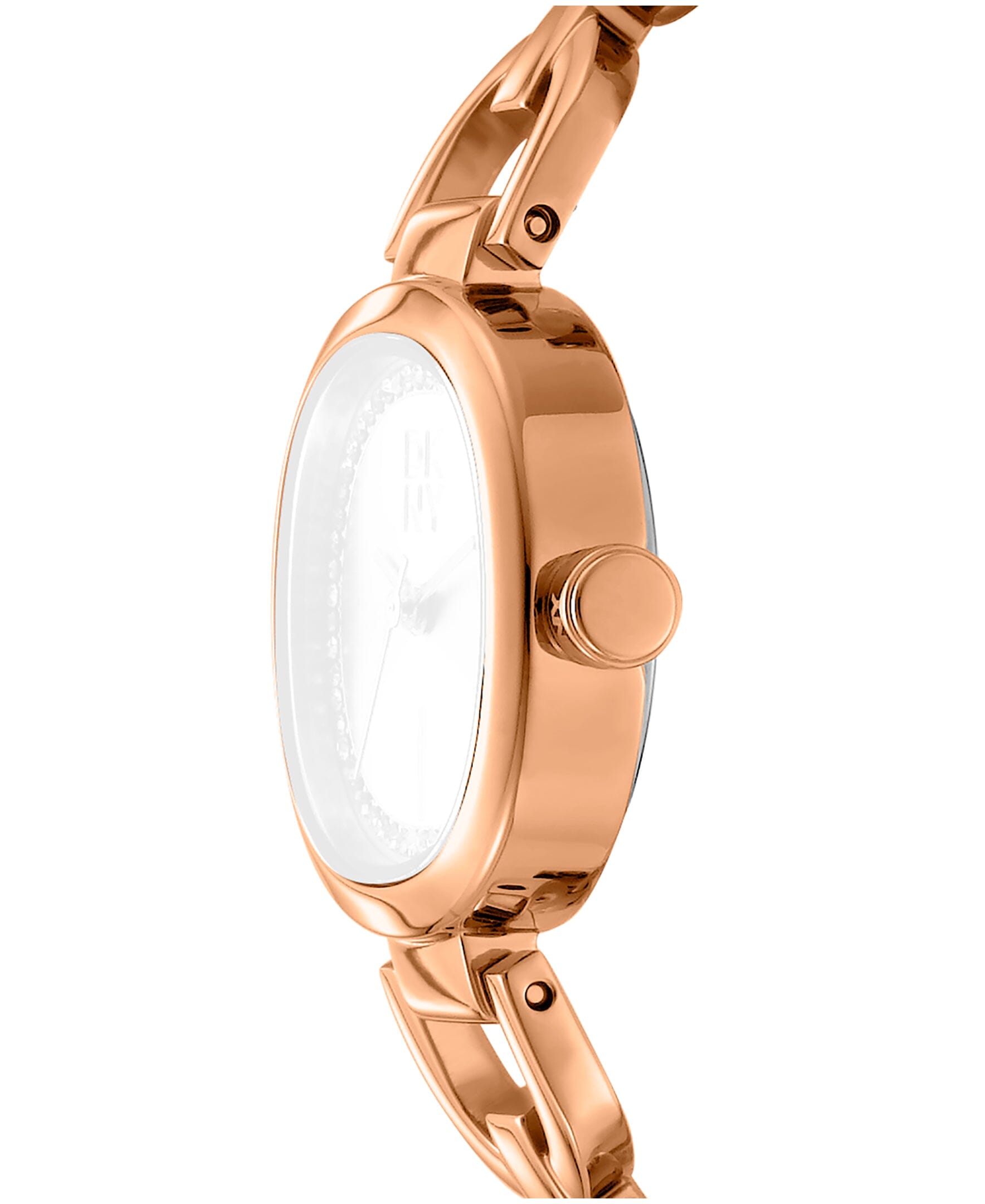 DK1L139M0045 DKNY Women's Crystal Accented Dial Rose-Gold Tone Stainless Steel Open Link Bracelet Watch 24mm Watches DKNY 