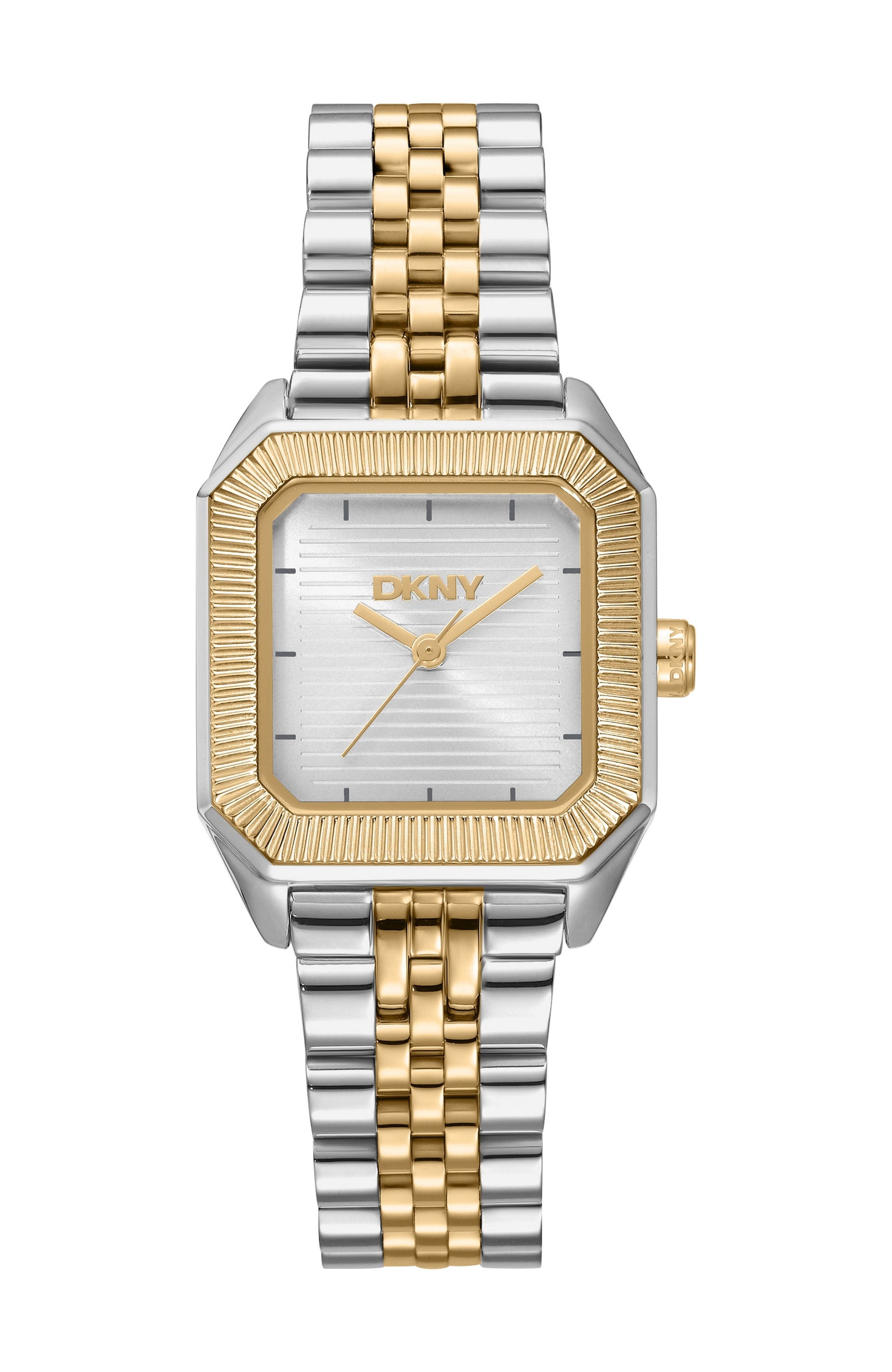 DK1L154M0085 Women's Signature Shape Silver Dial Two Tone Stainless Steel Bracelet Watch DKNY 
