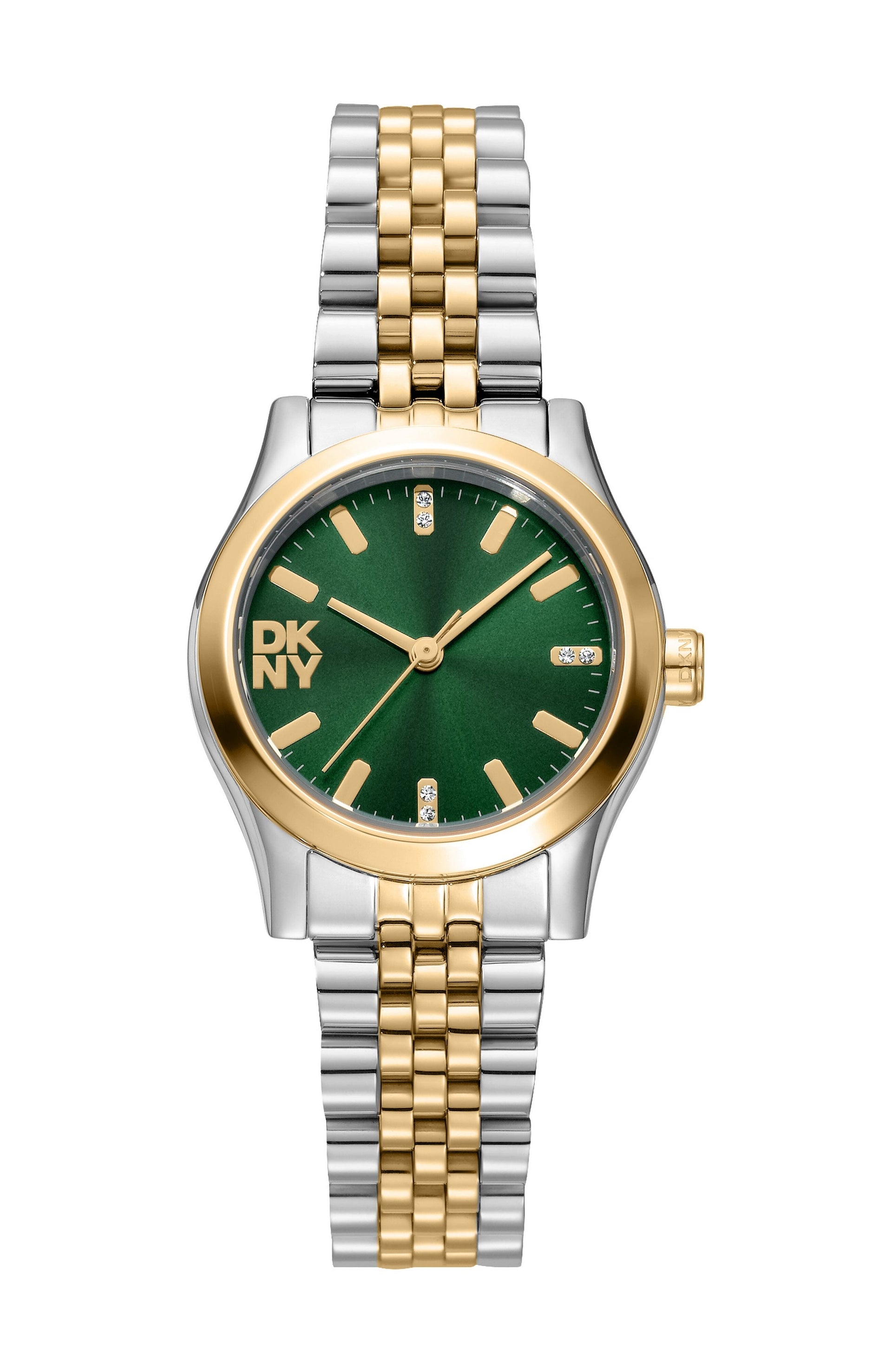 DK1L156M0095 Women's Essentials Green Dial Two-Tone Stainless Steel Bracelet Watch DKNY 