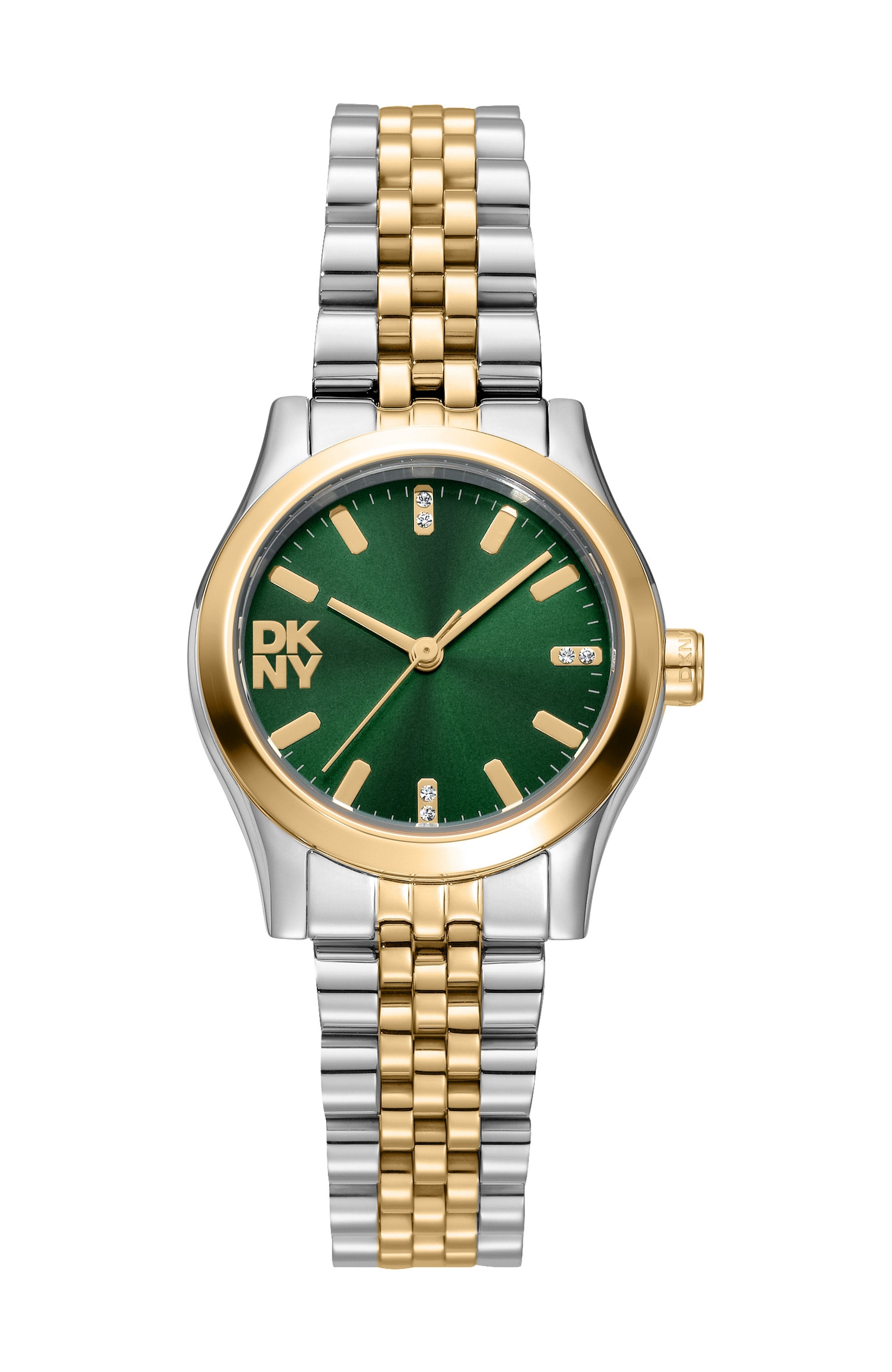 DK1L156M0095 Women's Essentials Green Dial Two-Tone Stainless Steel Bracelet Watch DKNY 