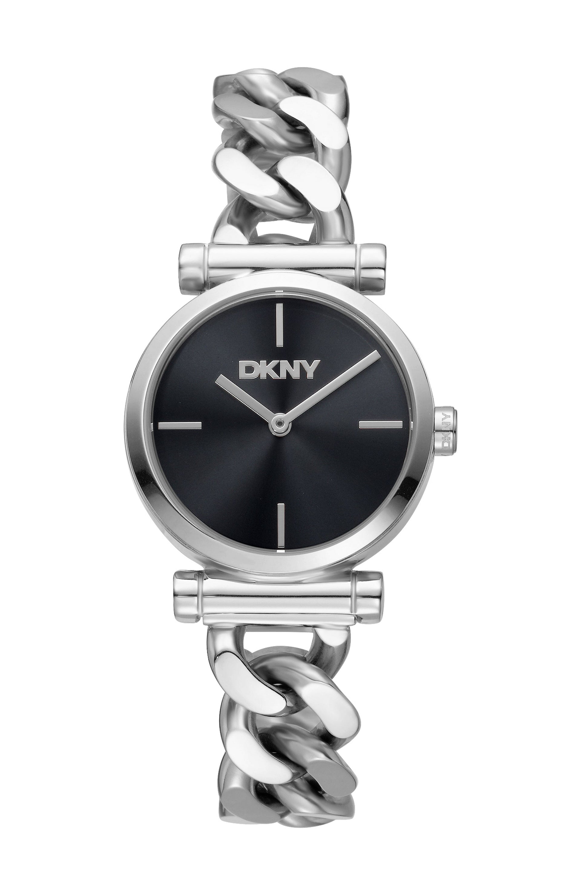 DK1L159M0055 Women's Open Link Black Dial Stainless Steel Chain Bracelet DKNY 