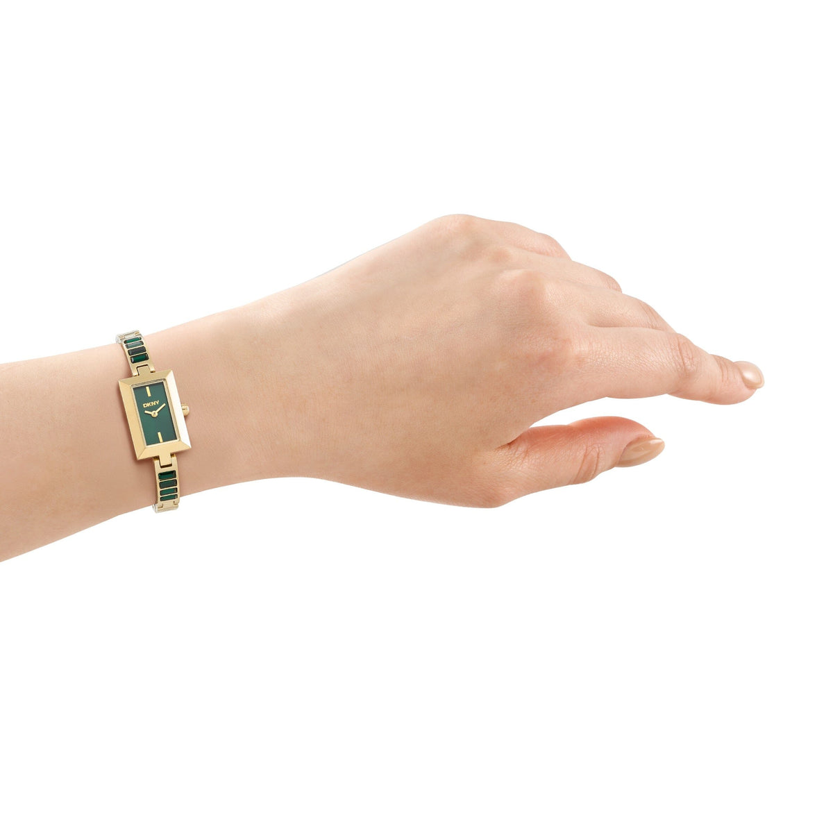 DK1L166M0045 DKNY Women's Signature Shape Dark Green Dial Gold Stainless Steel Bracelet Watch DKNY 