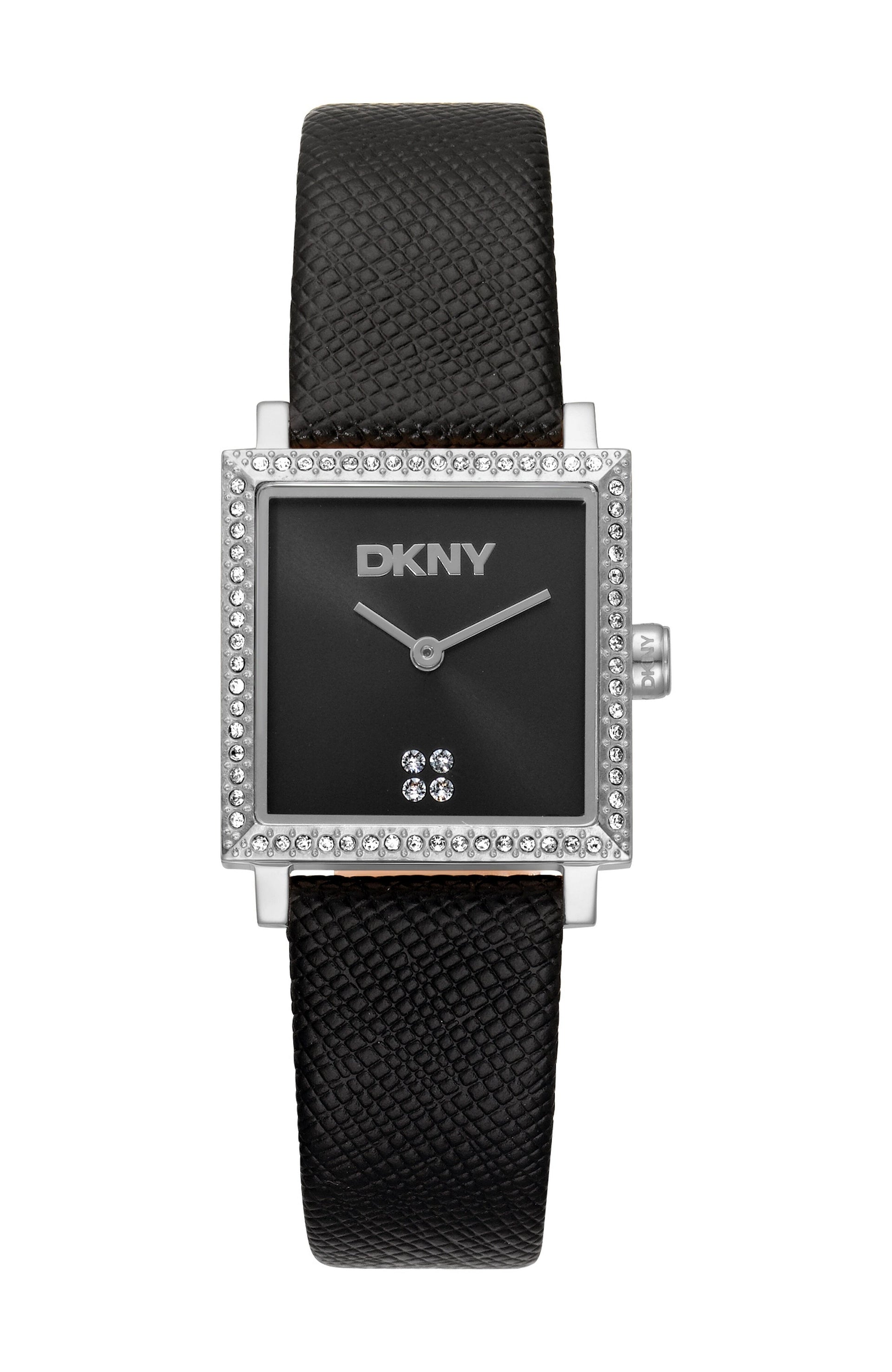 DK1L173L0025 Women's Milanese Black Dial Black Leather Strap Watch & Stainless Steel DKNY 