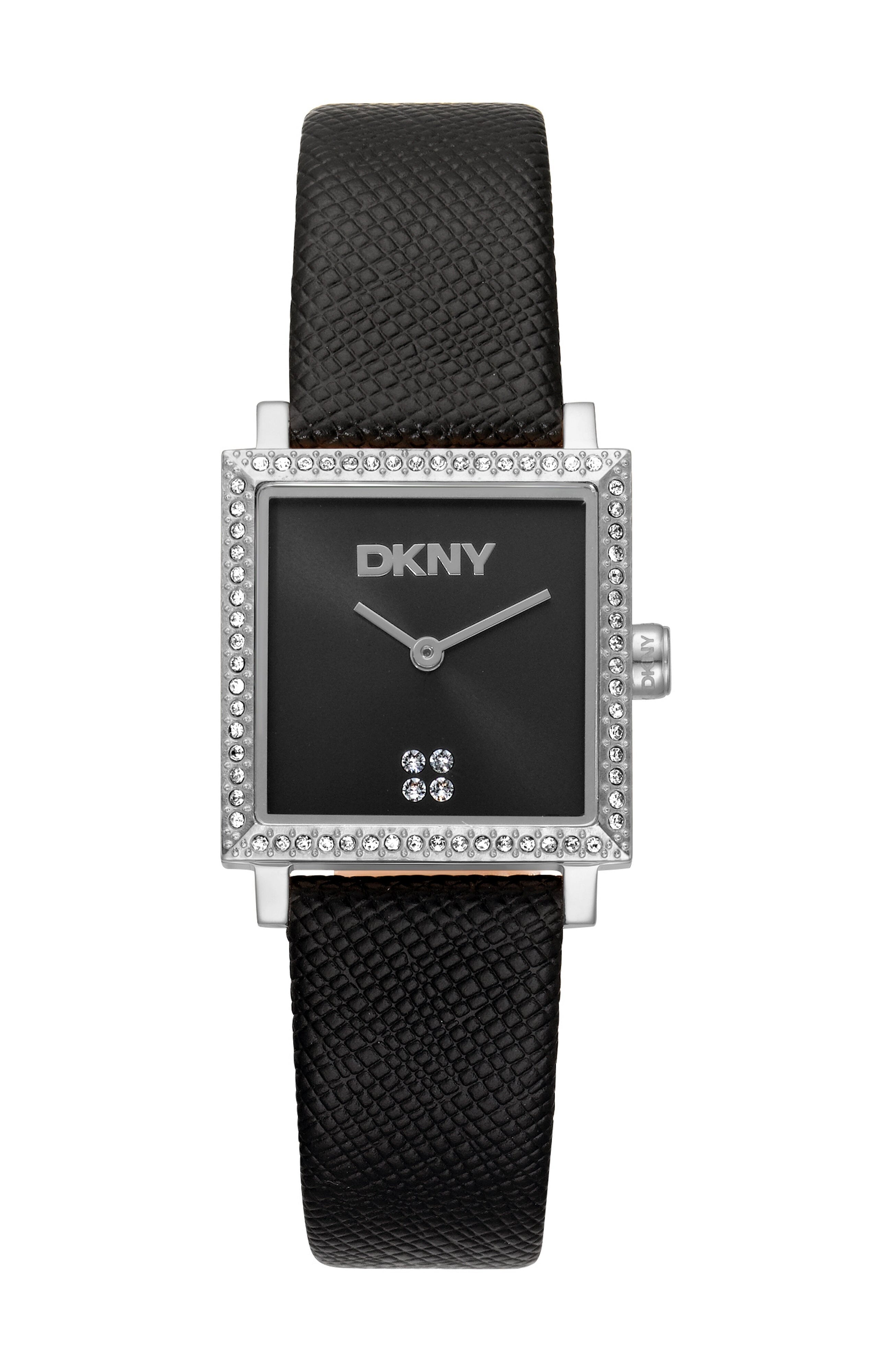 DK1L173L0025 Women's Milanese Black Dial Black Leather Strap Watch & Stainless Steel DKNY 