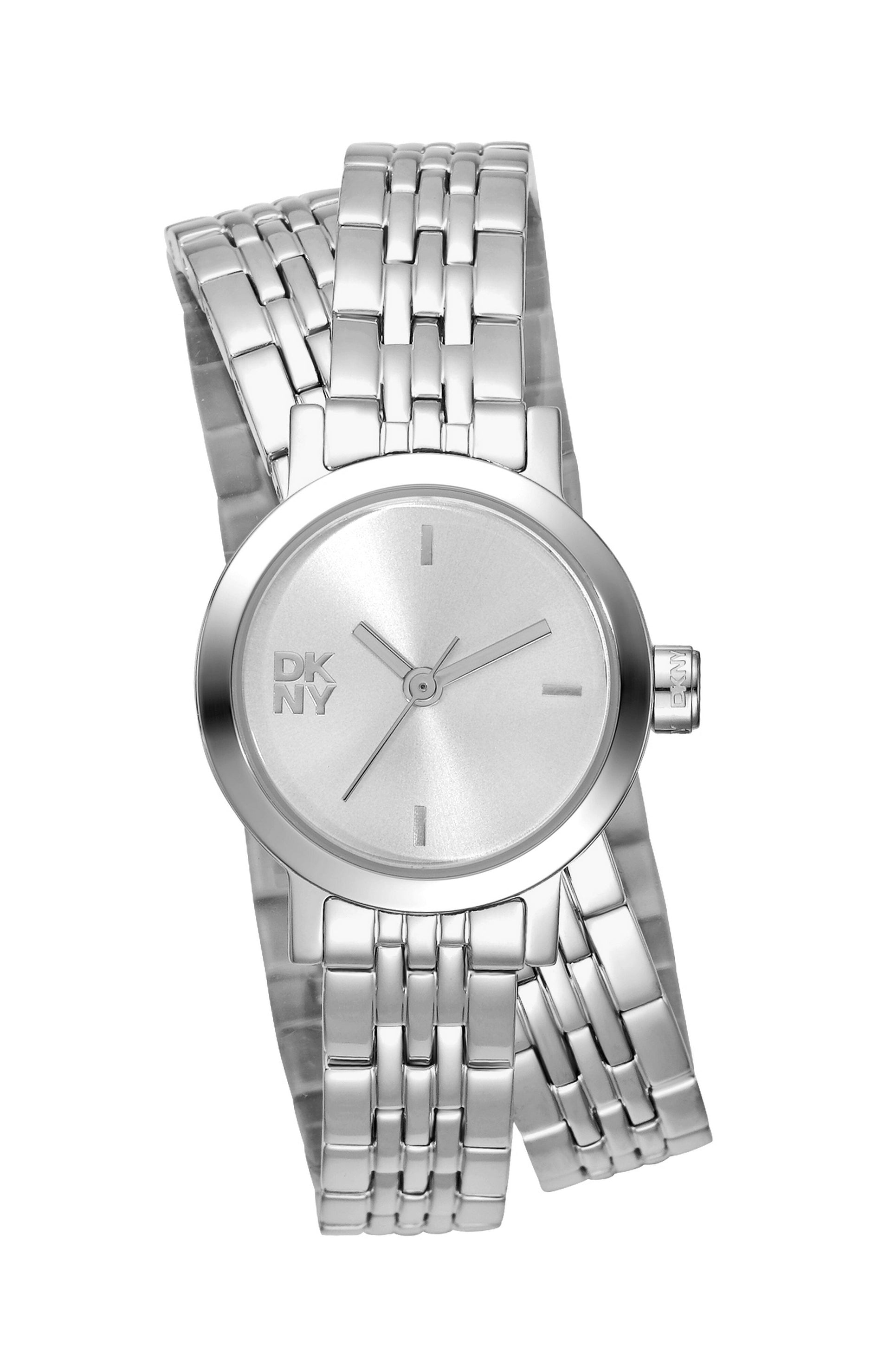 DK1L176M0015 Women's Mini Silver Dial Stainless Steel Double Bracelet Watch DKNY 