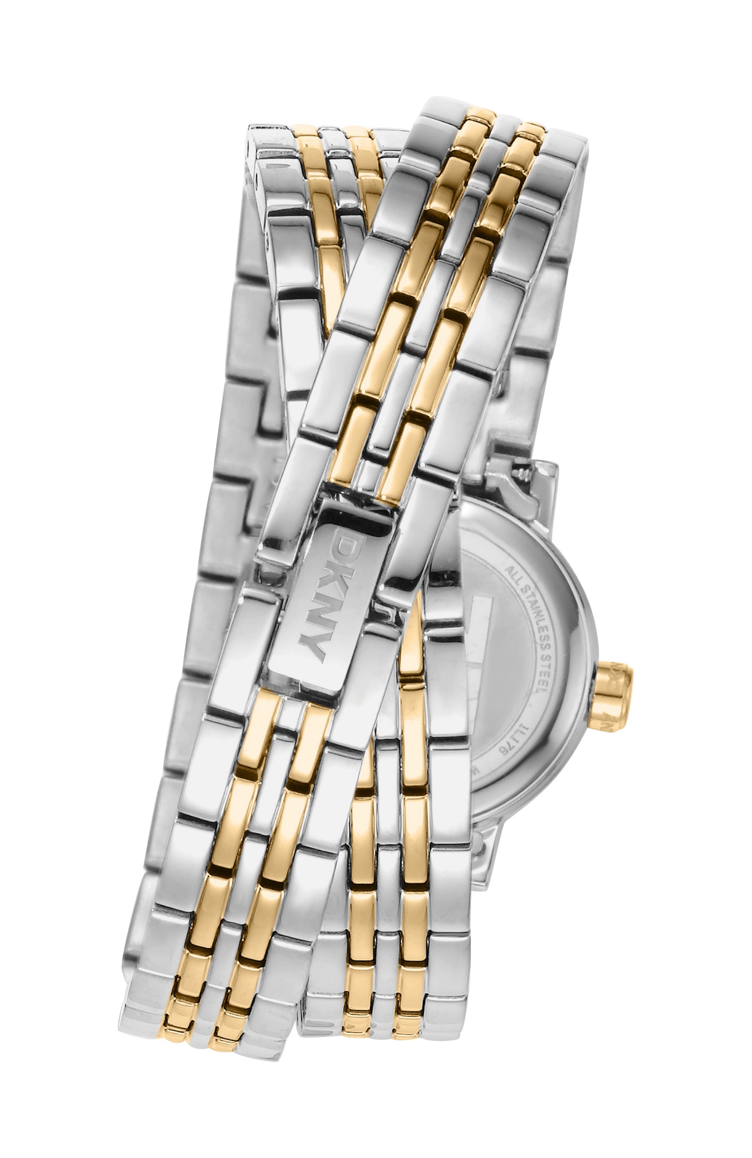 DK1L176M0065 Women's Mini Silver Dial Two-Tone Stainless Steel Double Bracelet Watch DKNY 