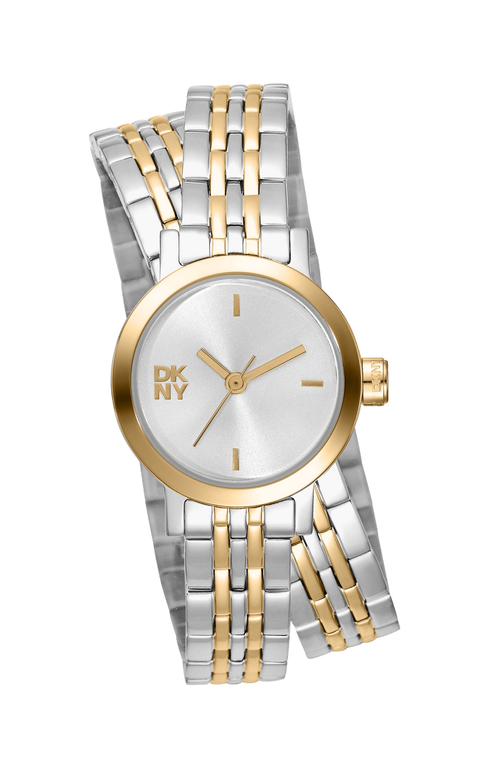 DK1L176M0065 Women's Mini Silver Dial Two-Tone Stainless Steel Double Bracelet Watch DKNY 