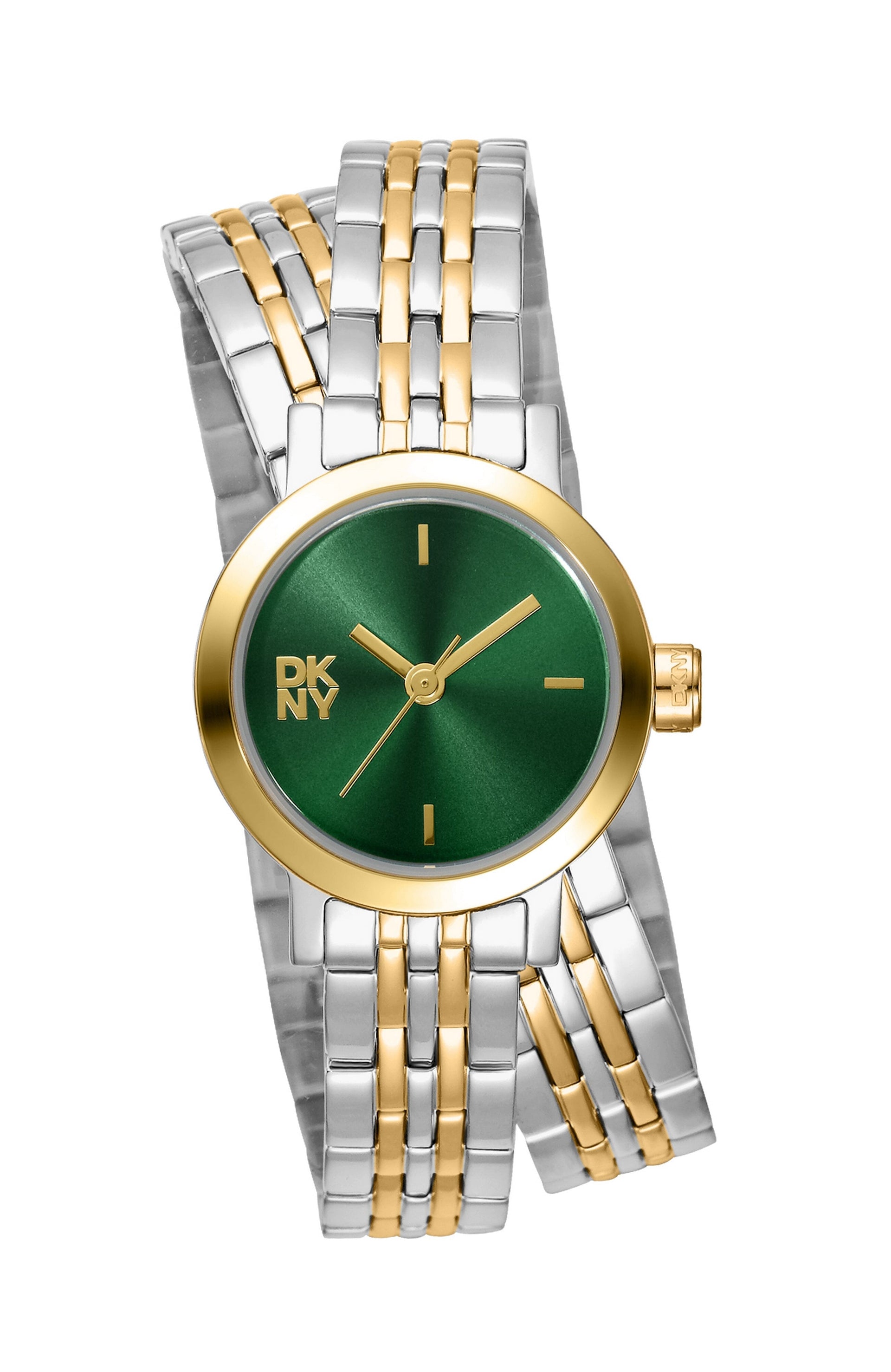 DK1L176M0075 Women's Mini Dark Green Dial Two-Tone Stainless Steel Double Bracelet Watch DKNY 