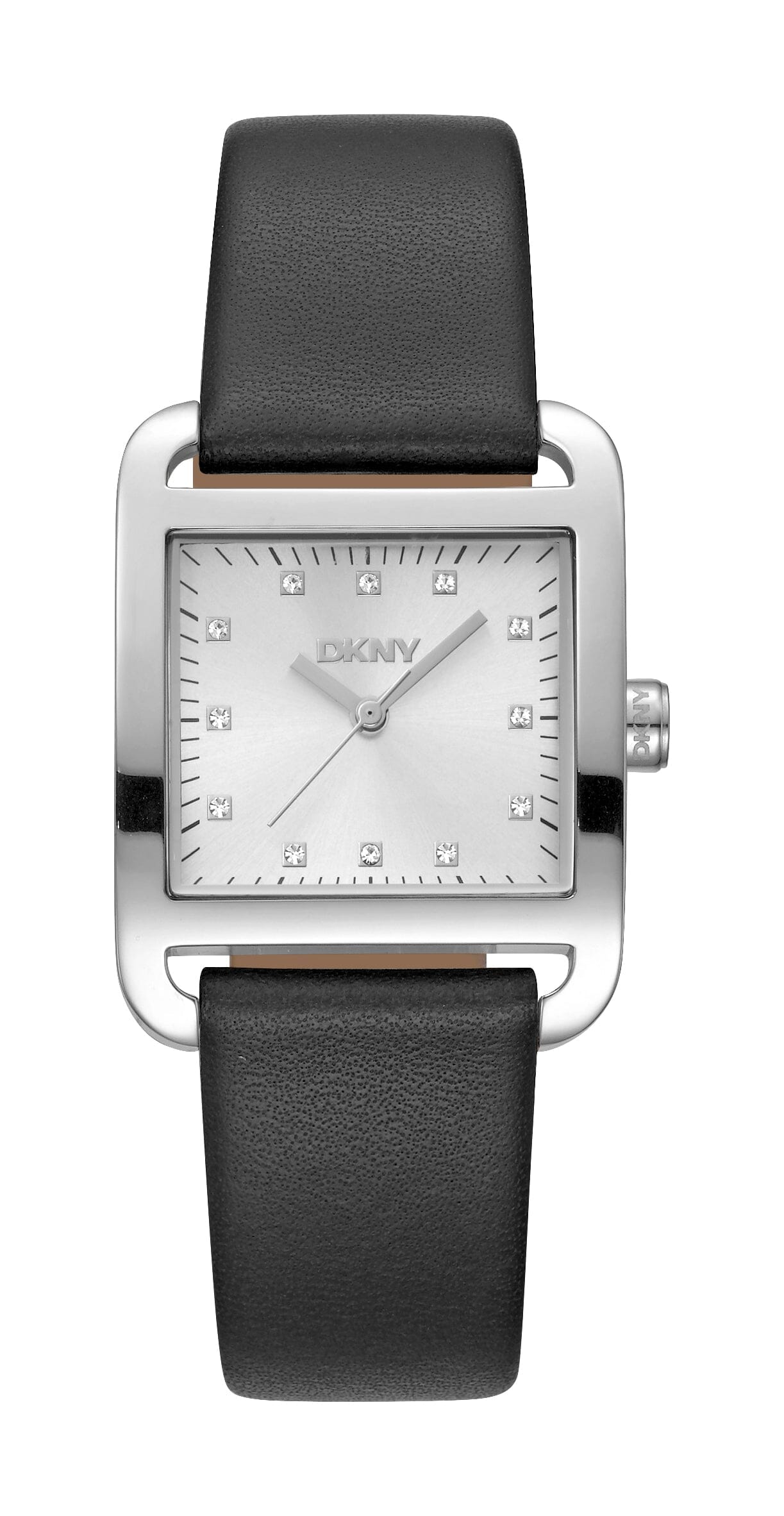 DK5L004L0015 DKNY Iconic Black Leather Strap Silver Women's Watch 27 x 34.5mm Watches DKNY