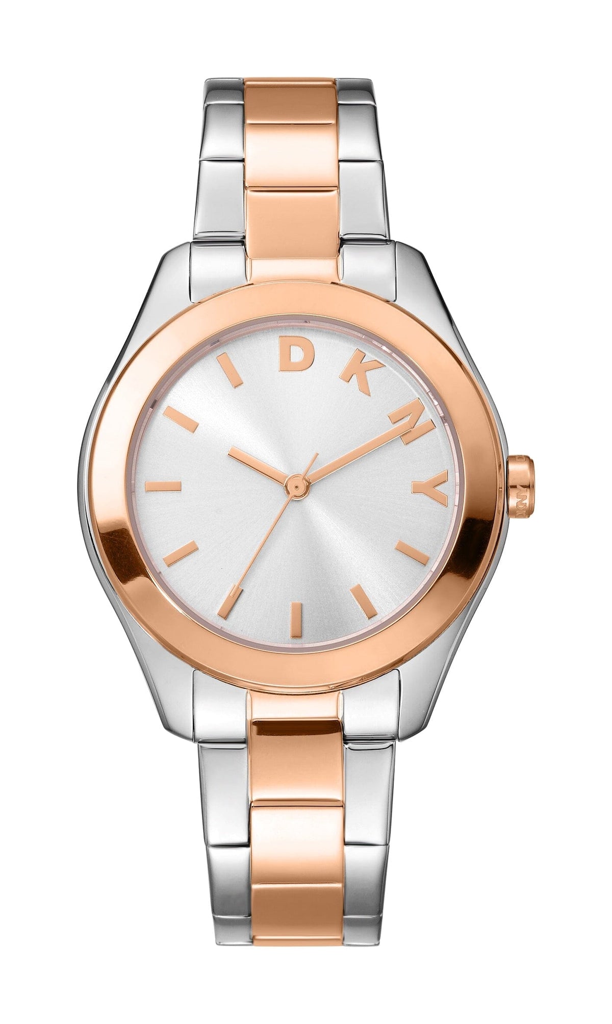 DK5L032M1075 DKNY Women's Silver Dial Two Tone Silver & Rose Gold Stainless Steel Bracelet Watch DKNY 