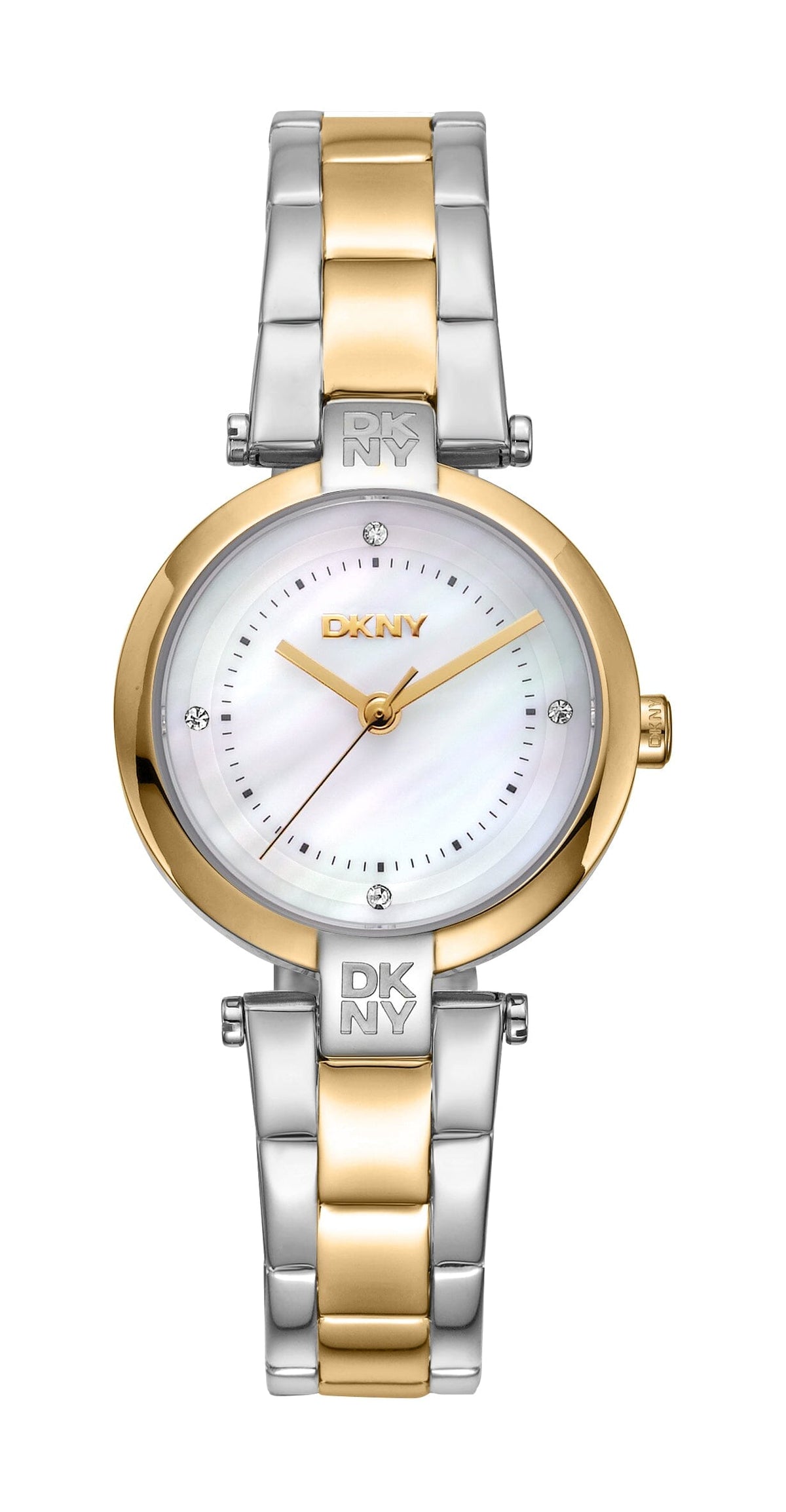 DK5L043M0075 DKNY Women's White MOP Dial Two Tone Silver & Gold Stainless Steel Bracelet Watch DKNY 