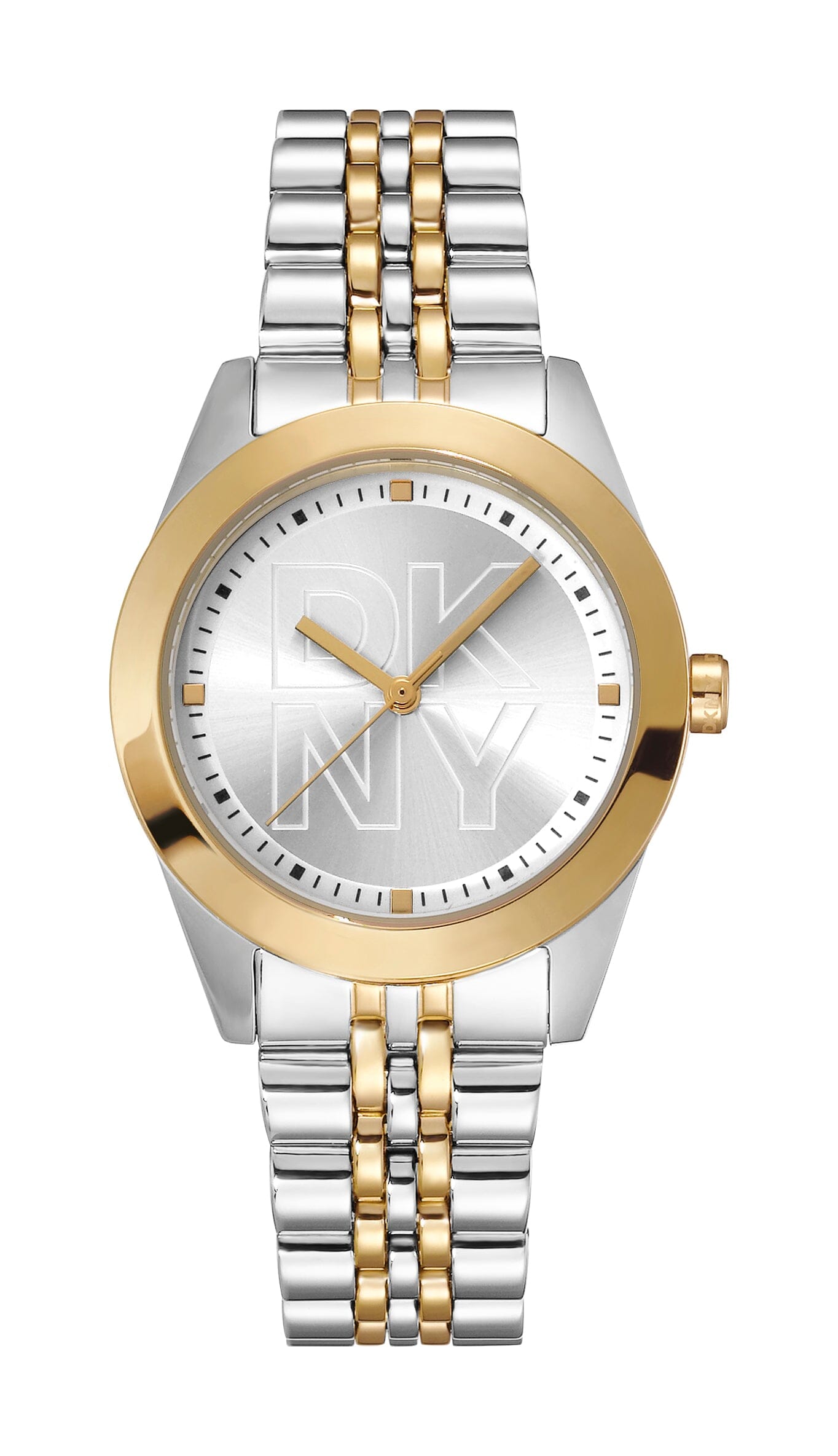 DK5L060M0065 DKNY Logo Silver Dial Two Tone Silver & Gold Women's Watch 32mm Watches DKNY