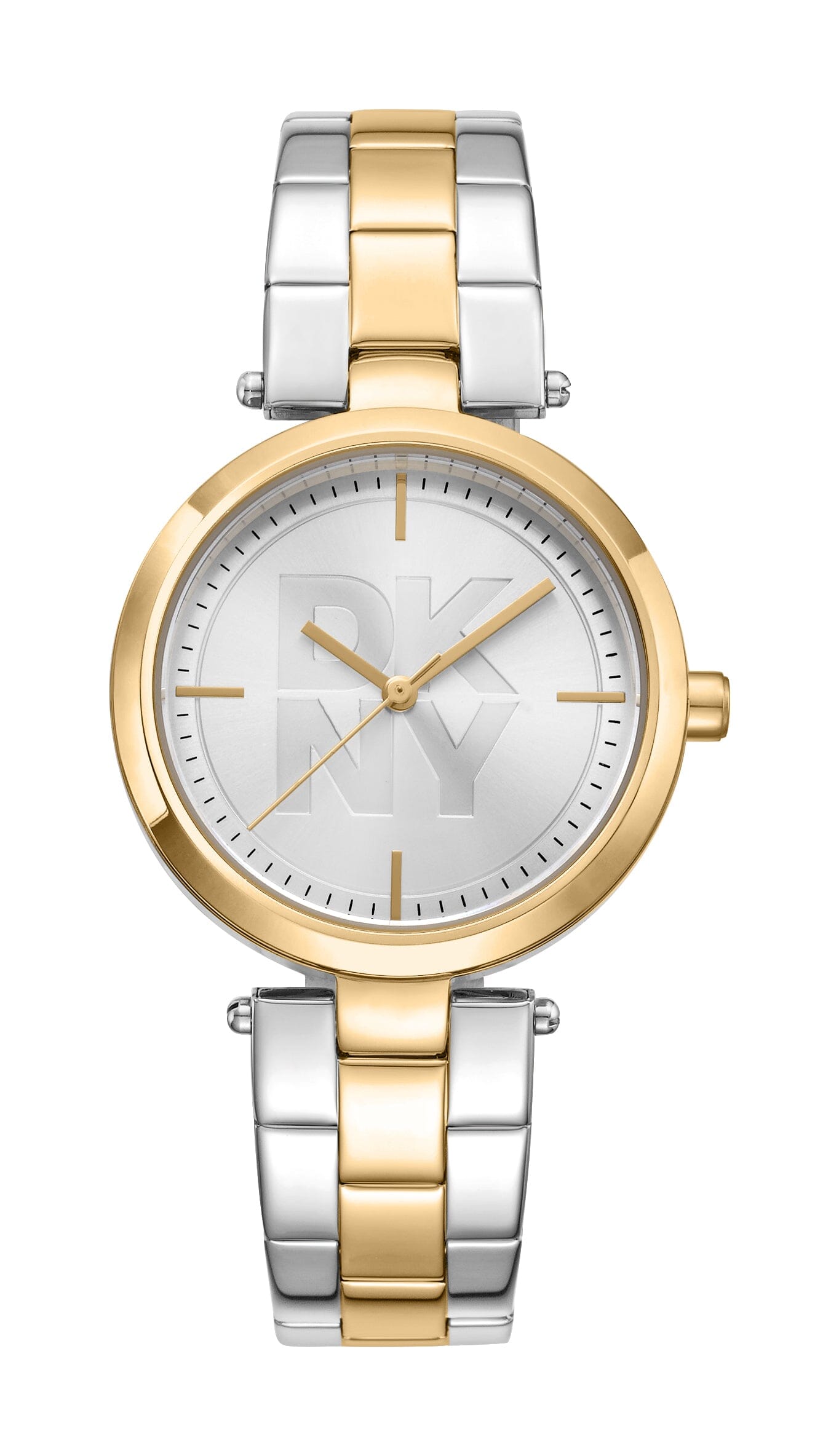 DK5L067M0075 DKNY Logo Silver Dial Two Tone Silver & Gold Women's Watch 32mm Watches DKNY