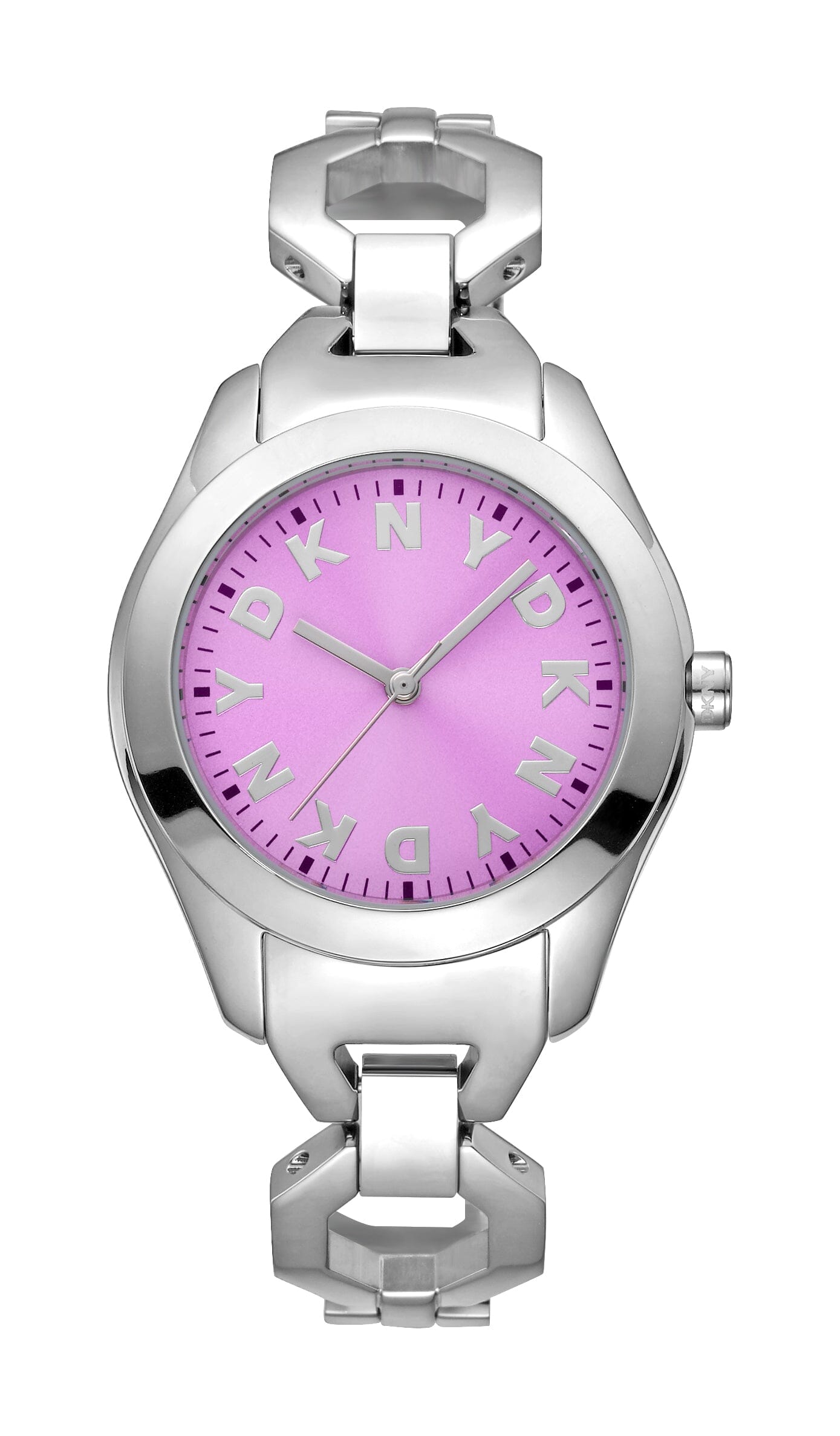 DK5L074M0015 DKNY Logo Pink Dial Silver Stainless Steel Women's Watch 33mm Watches DKNY