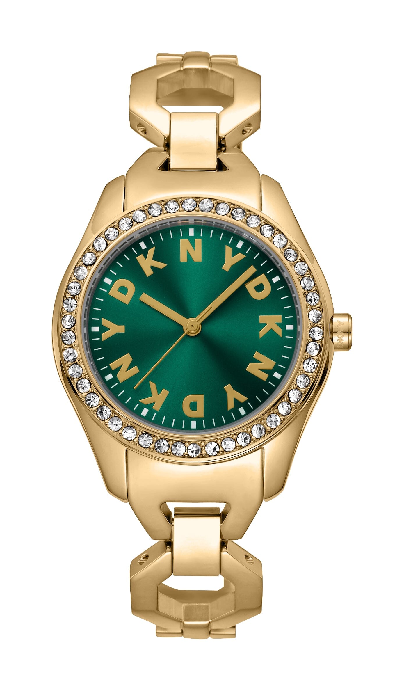 DK5L075M0025 DKNY Logo Dark Green Dial Gold Stainless Steel Women's Watch 33mm Watches DKNY 