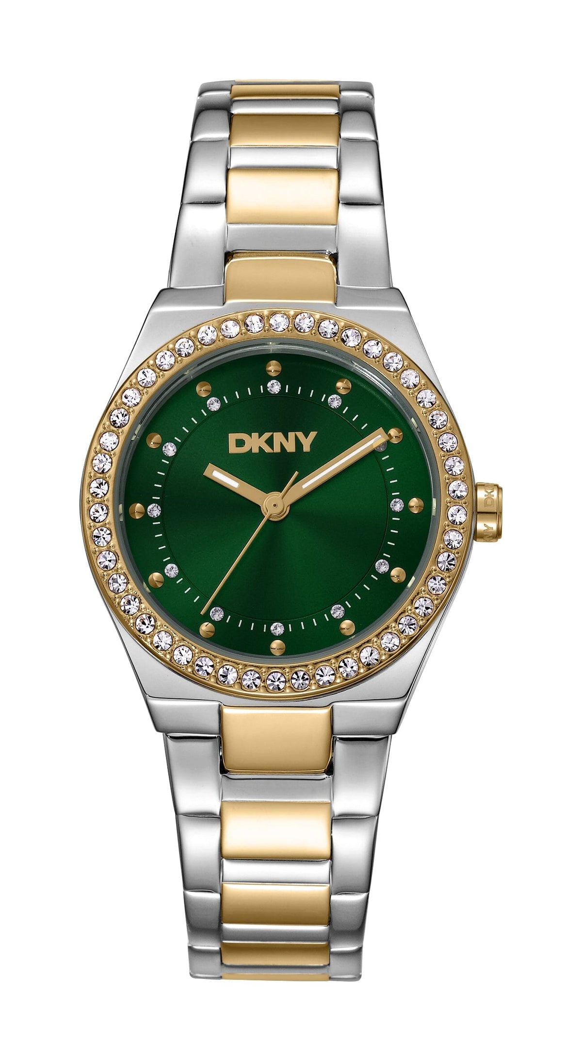 DK5L100M0095 DKNY Women's Dark Green Dial Two Tone Silver & Gold Stainless Steel Bracelet Watch DKNY 